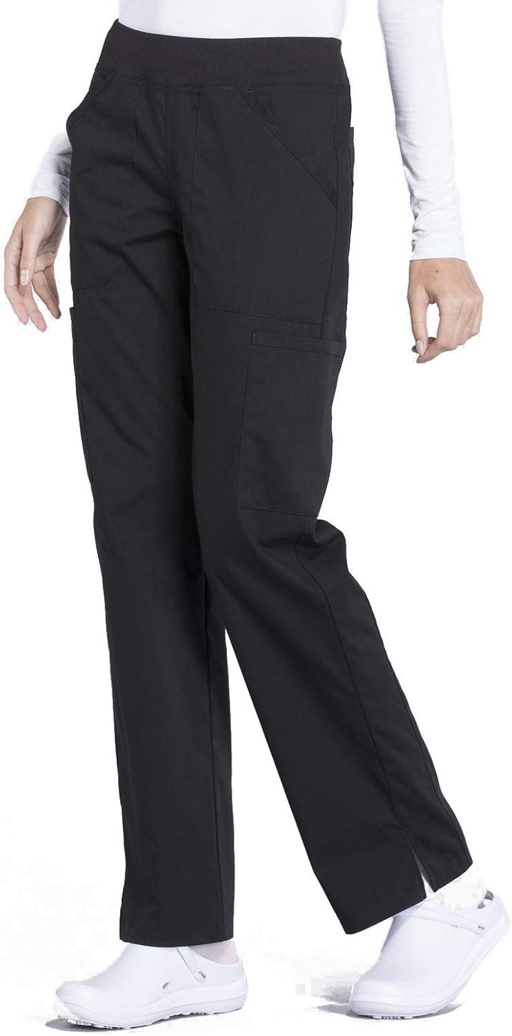imageCherokee Womens Scrub Pants Mid Rise Straight Leg Pullon Cargo Pant with 6 Pockets amp 2Way Stretch Fabric WW170Black