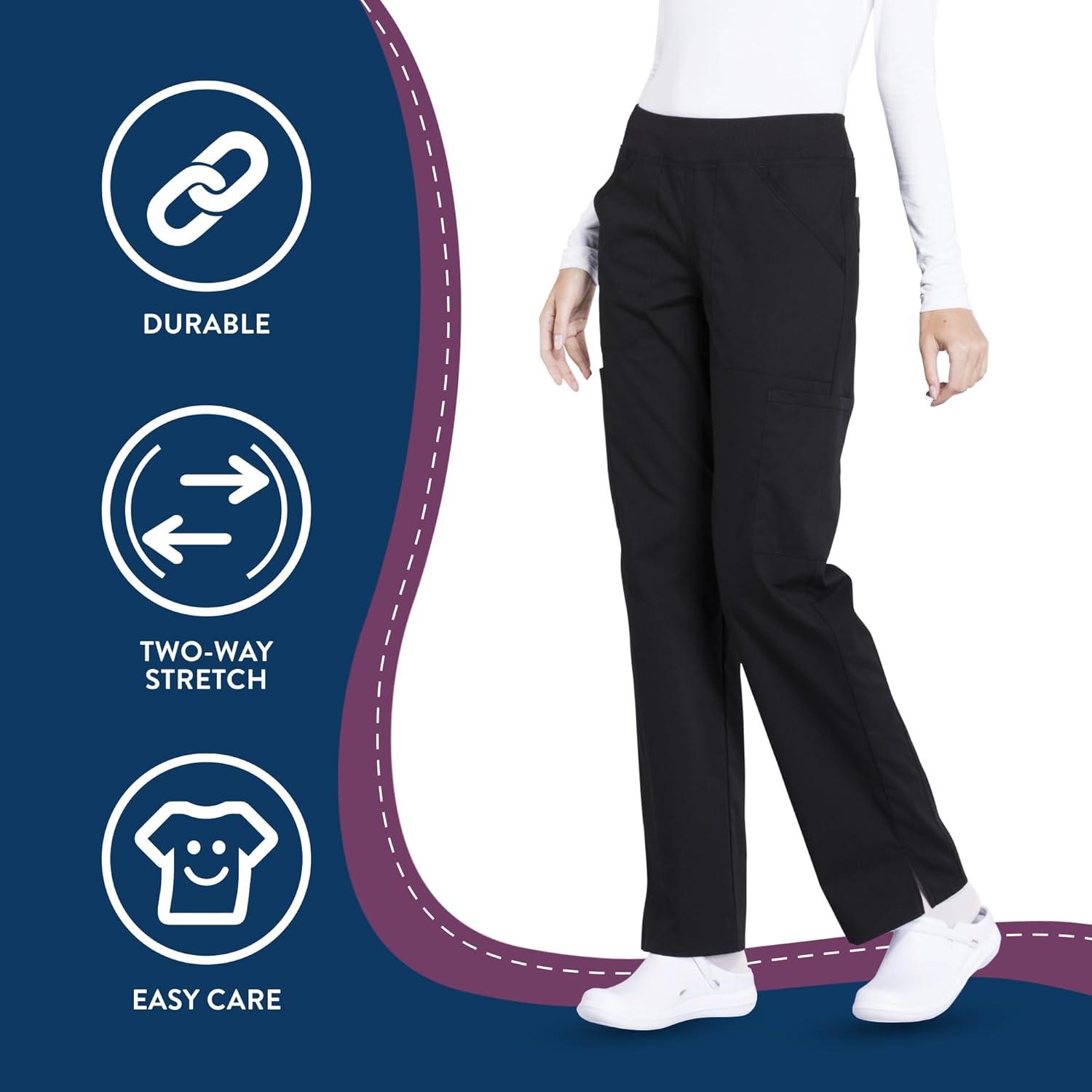 imageCherokee Womens Scrub Pants Mid Rise Straight Leg Pullon Cargo Pant with 6 Pockets amp 2Way Stretch Fabric WW170Black