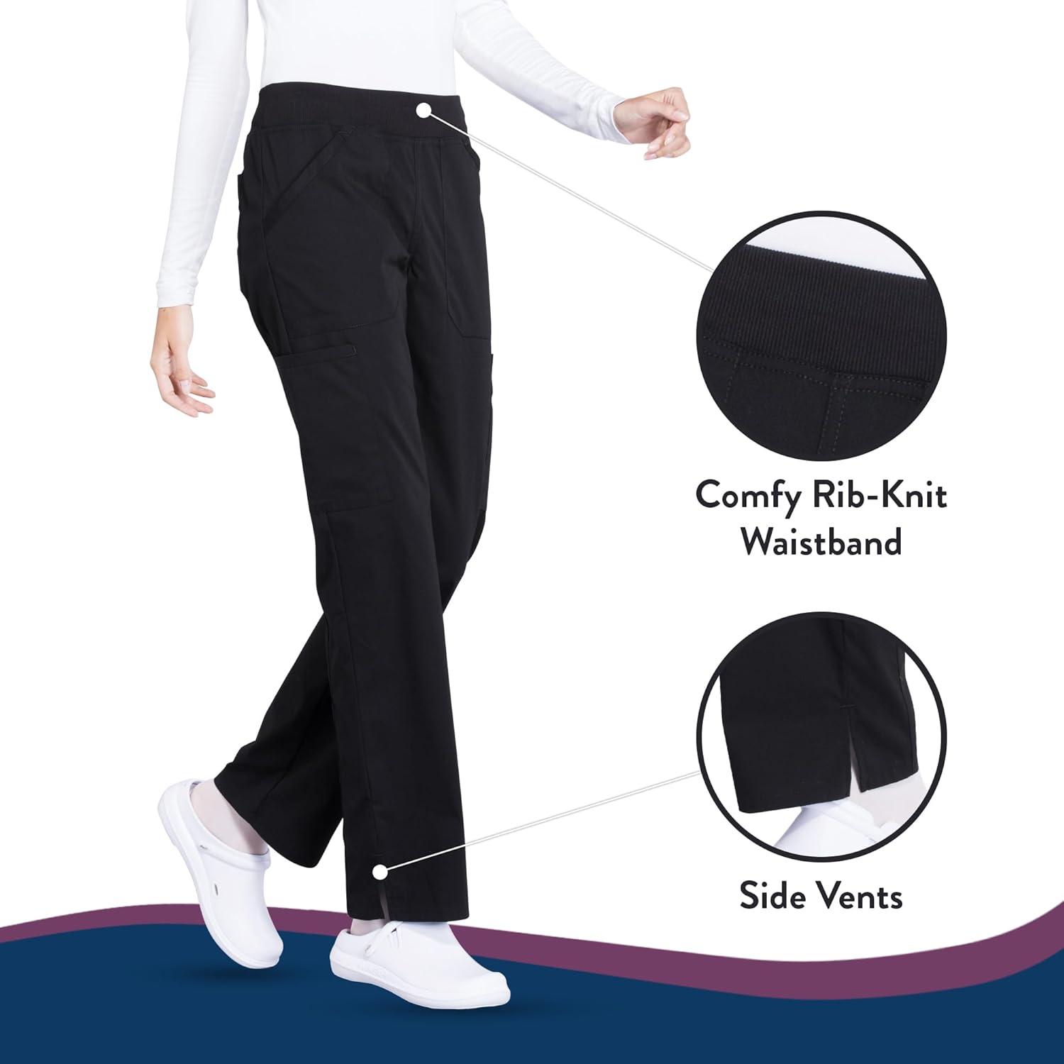 imageCherokee Womens Scrub Pants Mid Rise Straight Leg Pullon Cargo Pant with 6 Pockets amp 2Way Stretch Fabric WW170Black