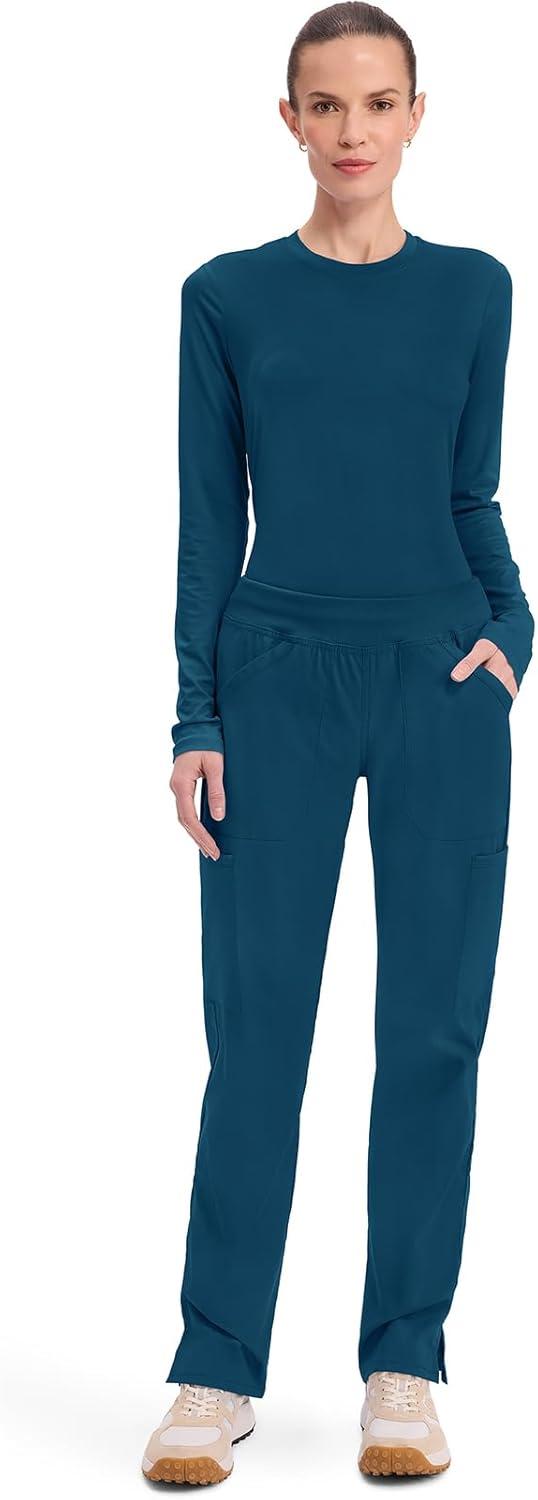 imageCherokee Womens Scrub Pants Mid Rise Straight Leg Pullon Cargo Pant with 6 Pockets amp 2Way Stretch Fabric WW170Caribbean Blue