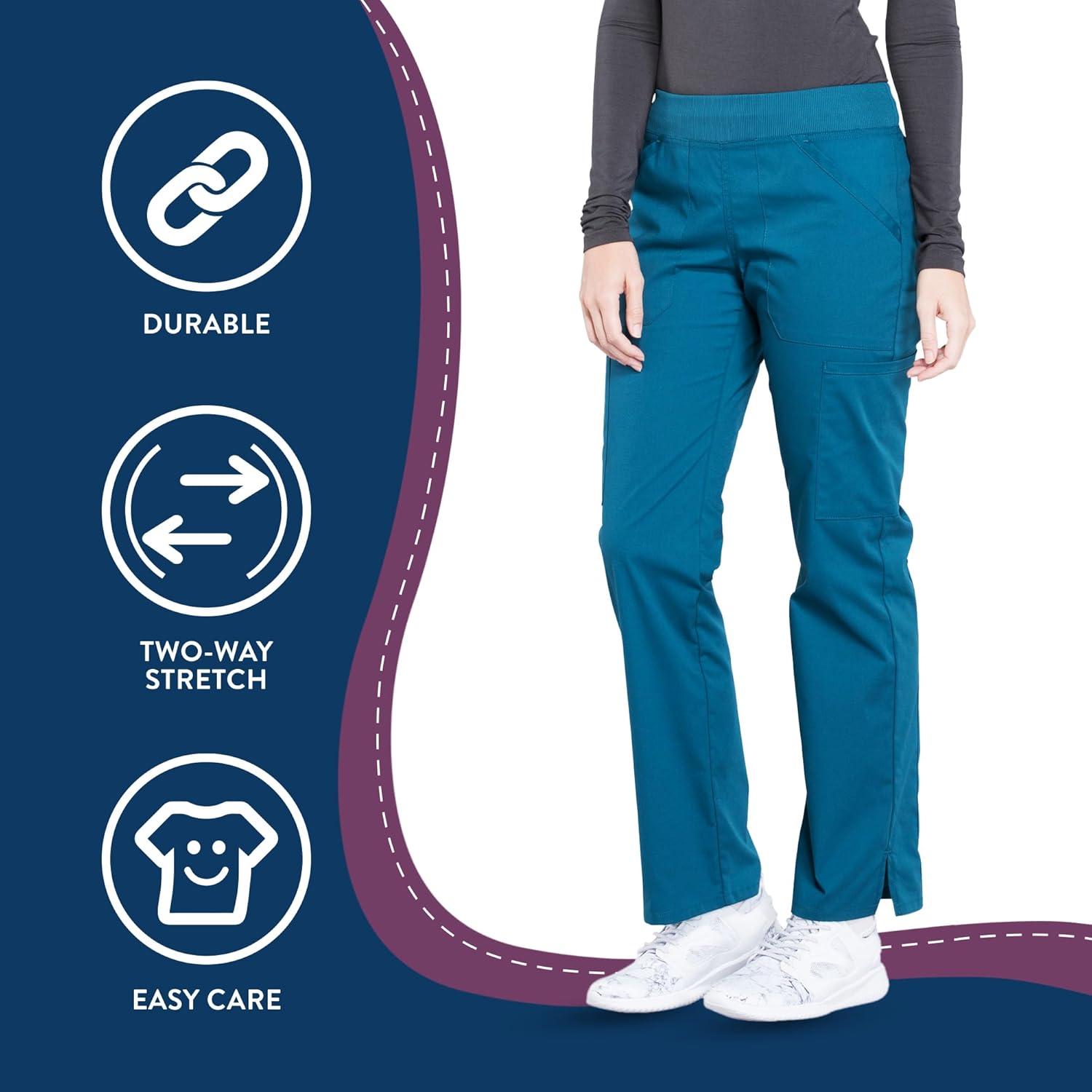 imageCherokee Womens Scrub Pants Mid Rise Straight Leg Pullon Cargo Pant with 6 Pockets amp 2Way Stretch Fabric WW170Caribbean Blue