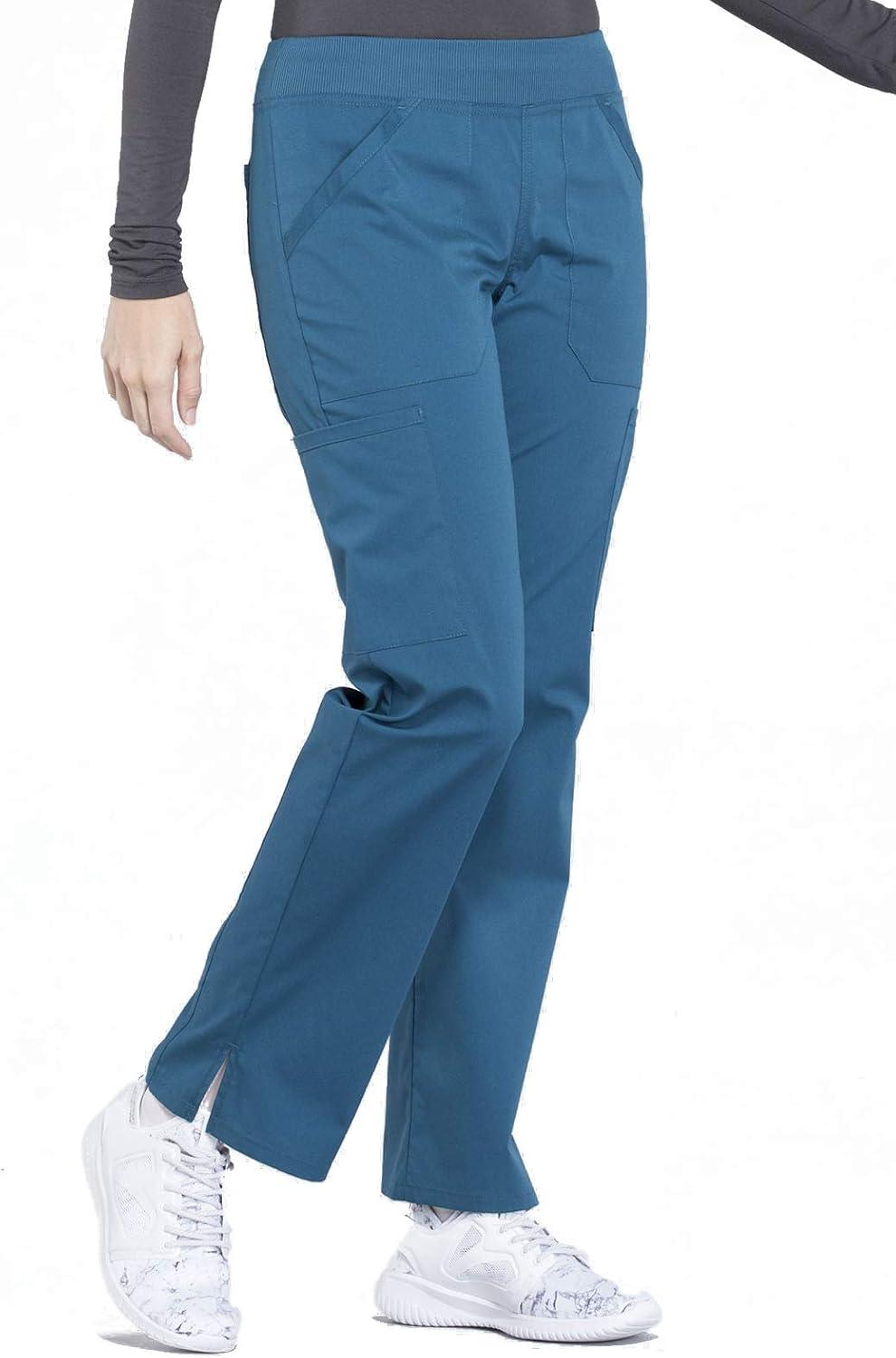imageCherokee Womens Scrub Pants Mid Rise Straight Leg Pullon Cargo Pant with 6 Pockets amp 2Way Stretch Fabric WW170Caribbean Blue