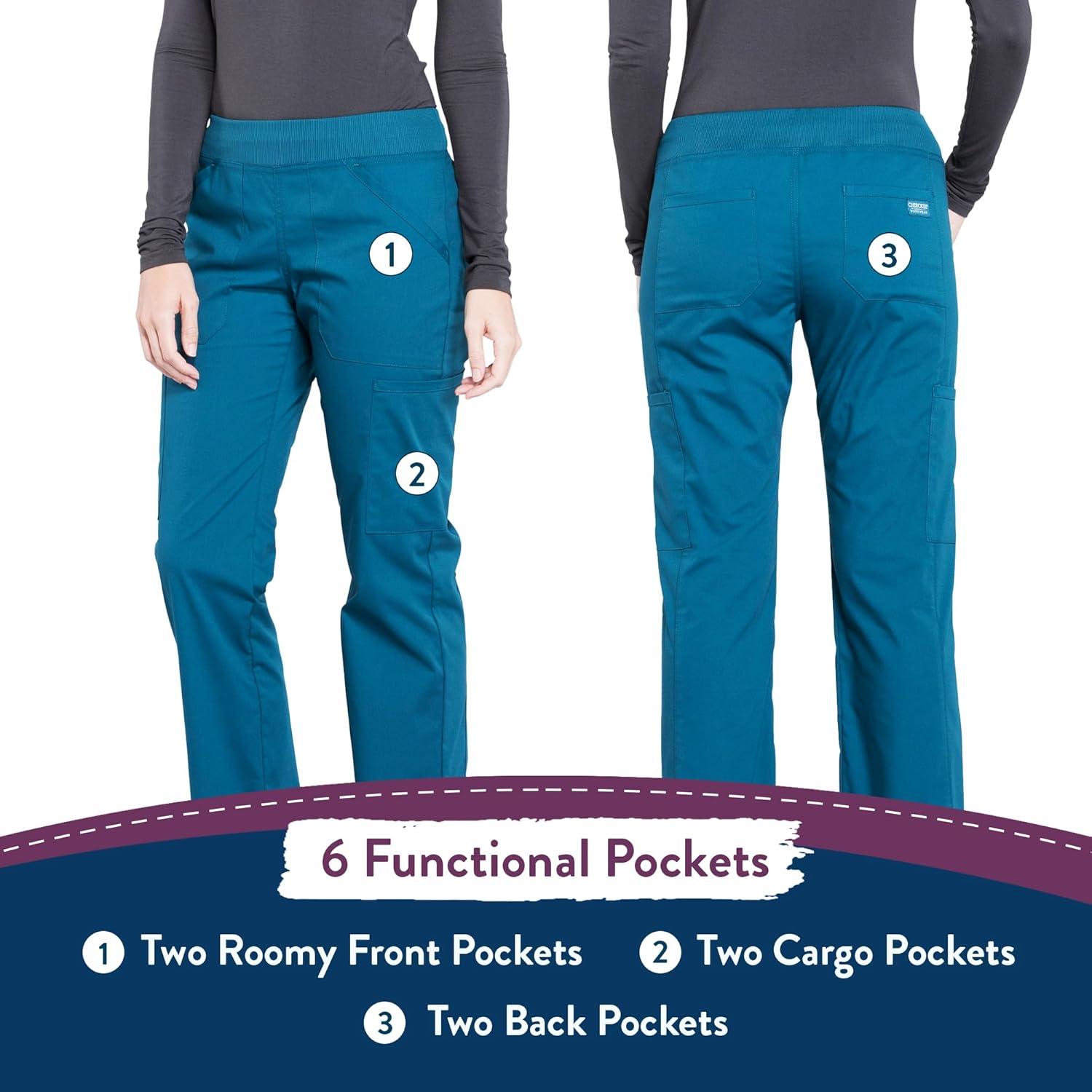 imageCherokee Womens Scrub Pants Mid Rise Straight Leg Pullon Cargo Pant with 6 Pockets amp 2Way Stretch Fabric WW170Caribbean Blue