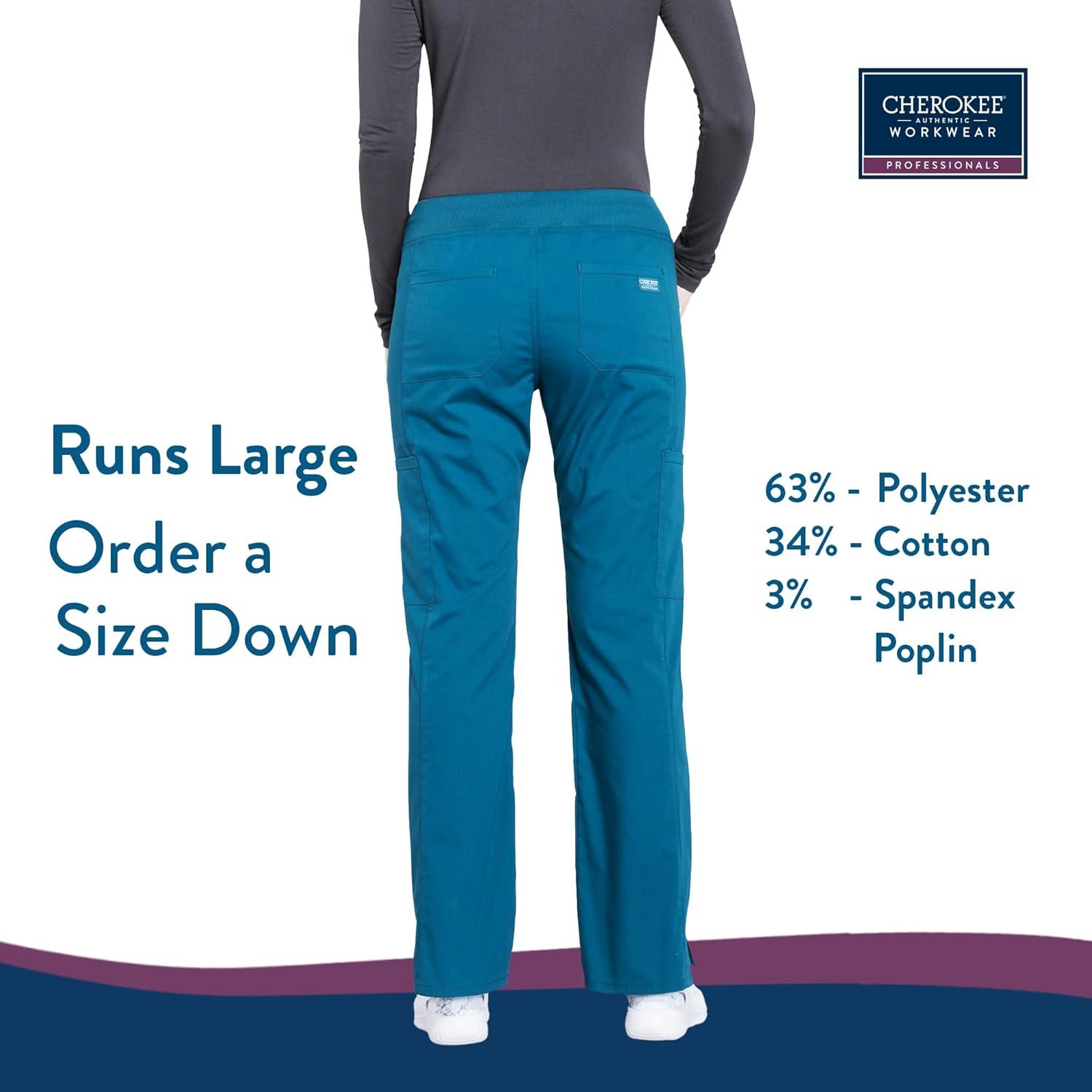 imageCherokee Womens Scrub Pants Mid Rise Straight Leg Pullon Cargo Pant with 6 Pockets amp 2Way Stretch Fabric WW170Caribbean Blue