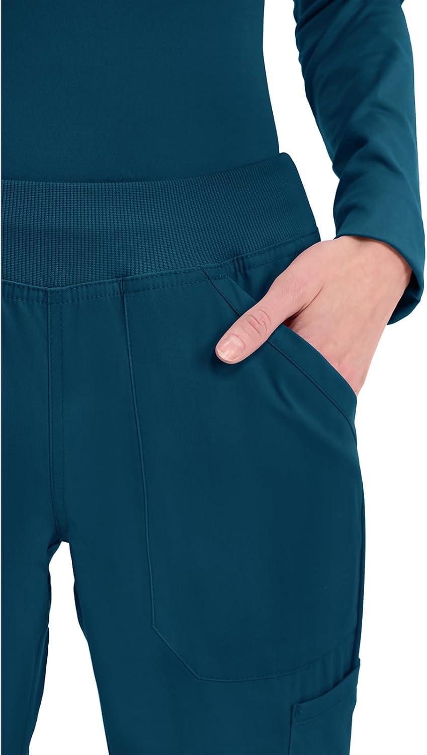 imageCherokee Womens Scrub Pants Mid Rise Straight Leg Pullon Cargo Pant with 6 Pockets amp 2Way Stretch Fabric WW170Caribbean Blue