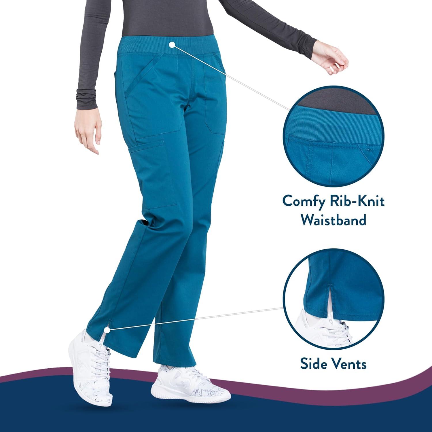 imageCherokee Womens Scrub Pants Mid Rise Straight Leg Pullon Cargo Pant with 6 Pockets amp 2Way Stretch Fabric WW170Caribbean Blue