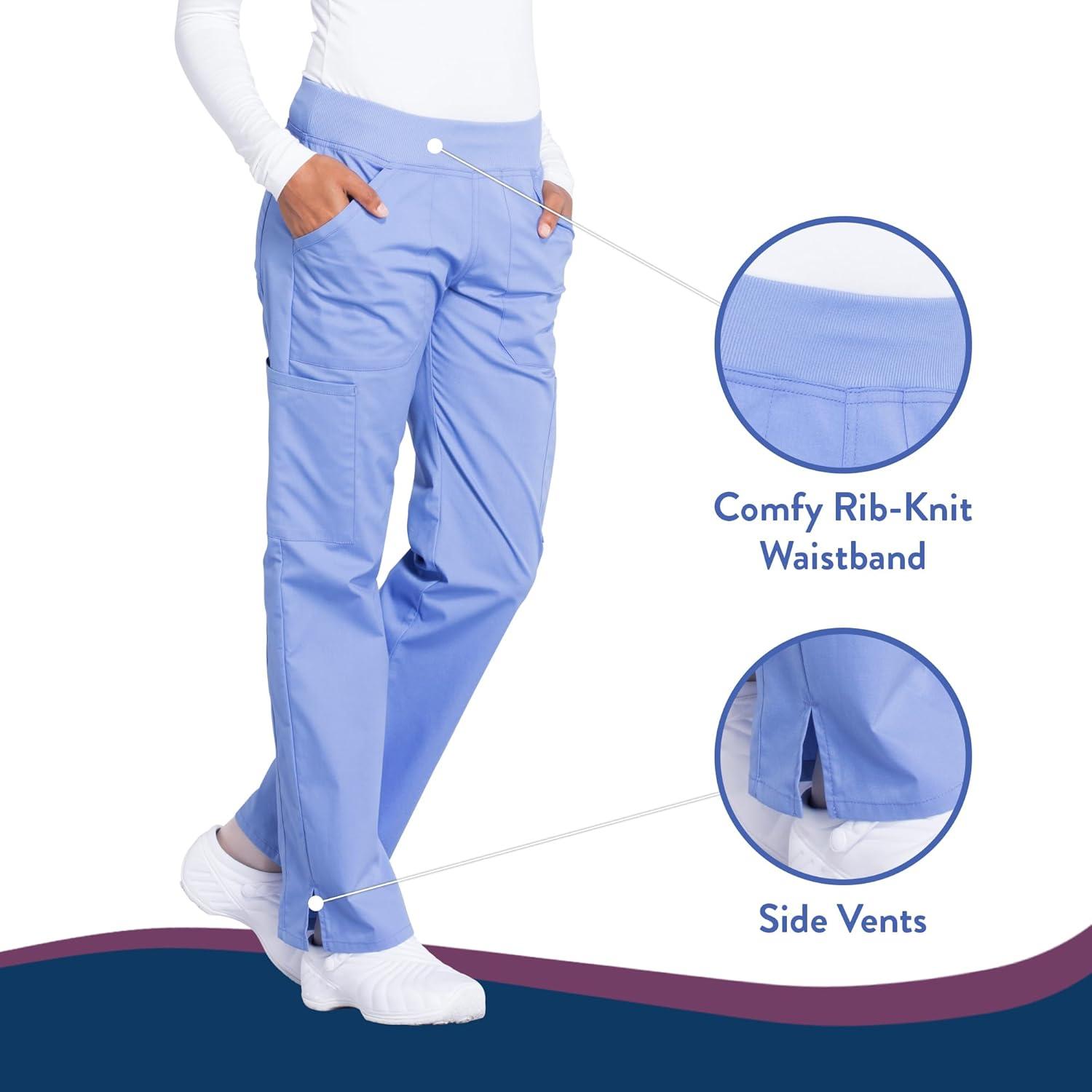 imageCherokee Womens Scrub Pants Mid Rise Straight Leg Pullon Cargo Pant with 6 Pockets amp 2Way Stretch Fabric WW170Ciel Blue