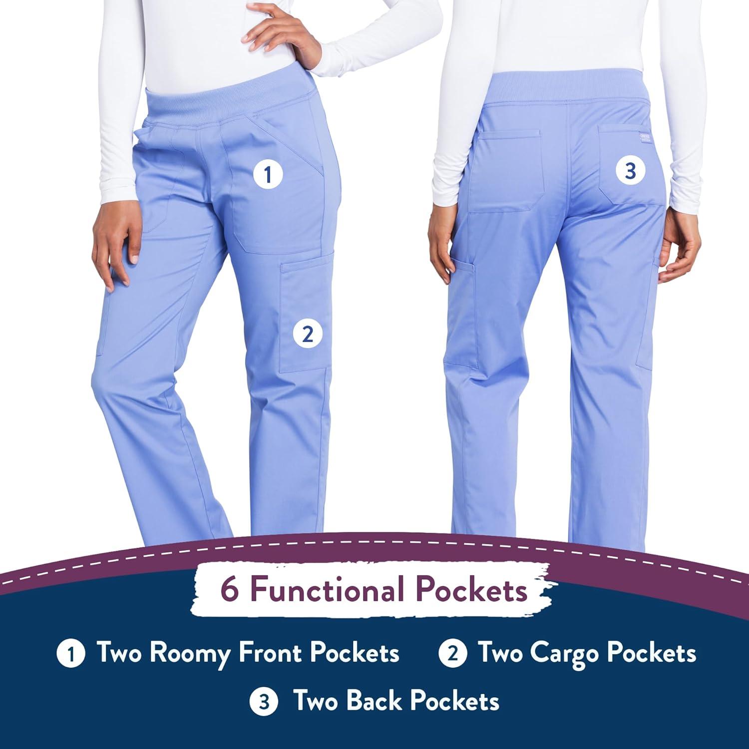 imageCherokee Womens Scrub Pants Mid Rise Straight Leg Pullon Cargo Pant with 6 Pockets amp 2Way Stretch Fabric WW170Ciel Blue