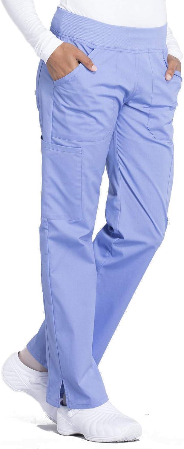 imageCherokee Womens Scrub Pants Mid Rise Straight Leg Pullon Cargo Pant with 6 Pockets amp 2Way Stretch Fabric WW170Ciel Blue
