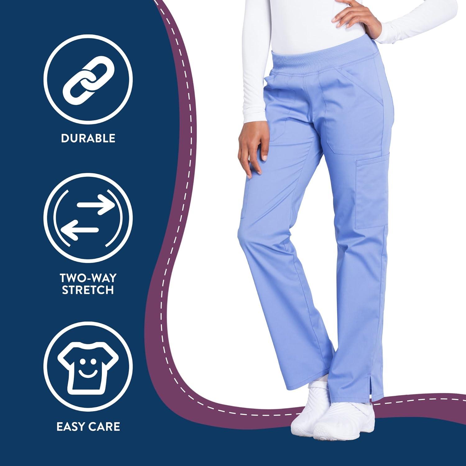imageCherokee Womens Scrub Pants Mid Rise Straight Leg Pullon Cargo Pant with 6 Pockets amp 2Way Stretch Fabric WW170Ciel Blue