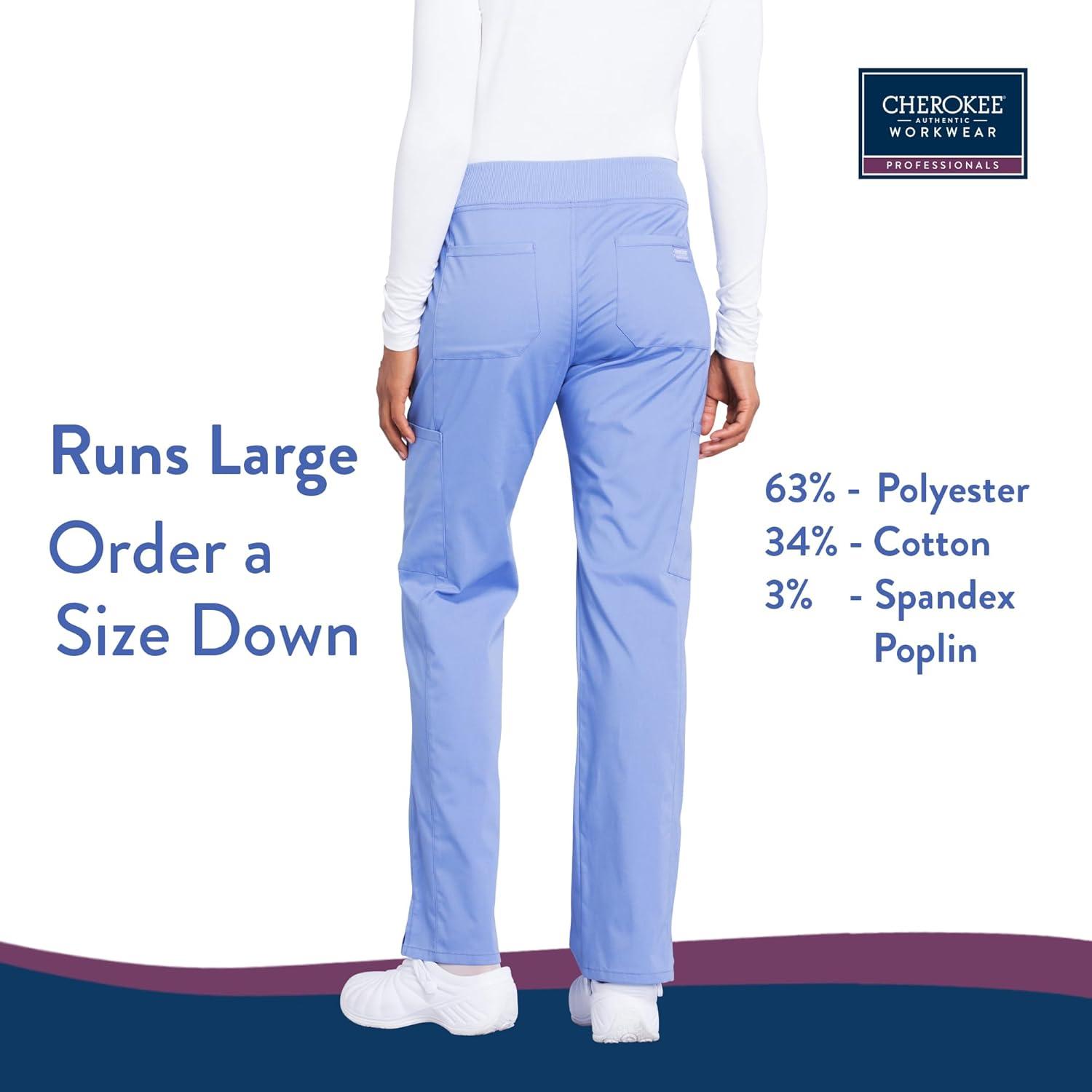 imageCherokee Womens Scrub Pants Mid Rise Straight Leg Pullon Cargo Pant with 6 Pockets amp 2Way Stretch Fabric WW170Ciel Blue