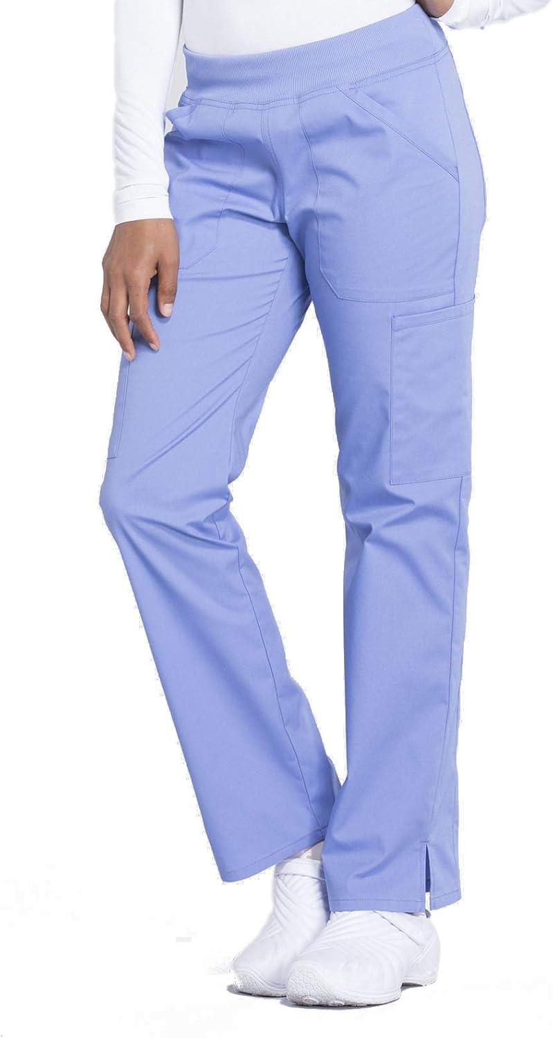 imageCherokee Womens Scrub Pants Mid Rise Straight Leg Pullon Cargo Pant with 6 Pockets amp 2Way Stretch Fabric WW170Ciel Blue