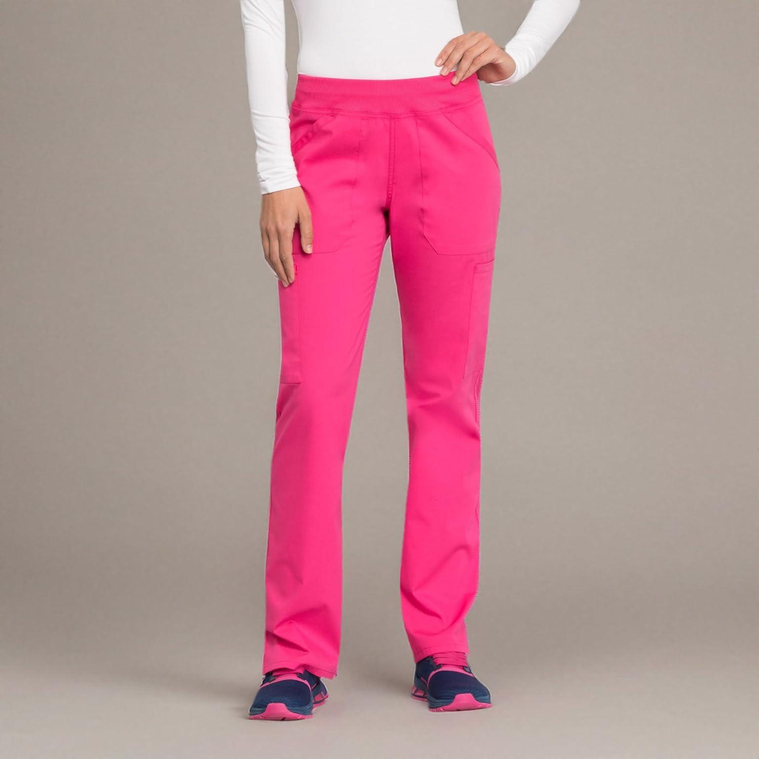 imageCherokee Womens Scrub Pants Mid Rise Straight Leg Pullon Cargo Pant with 6 Pockets amp 2Way Stretch Fabric WW170Electric Pink