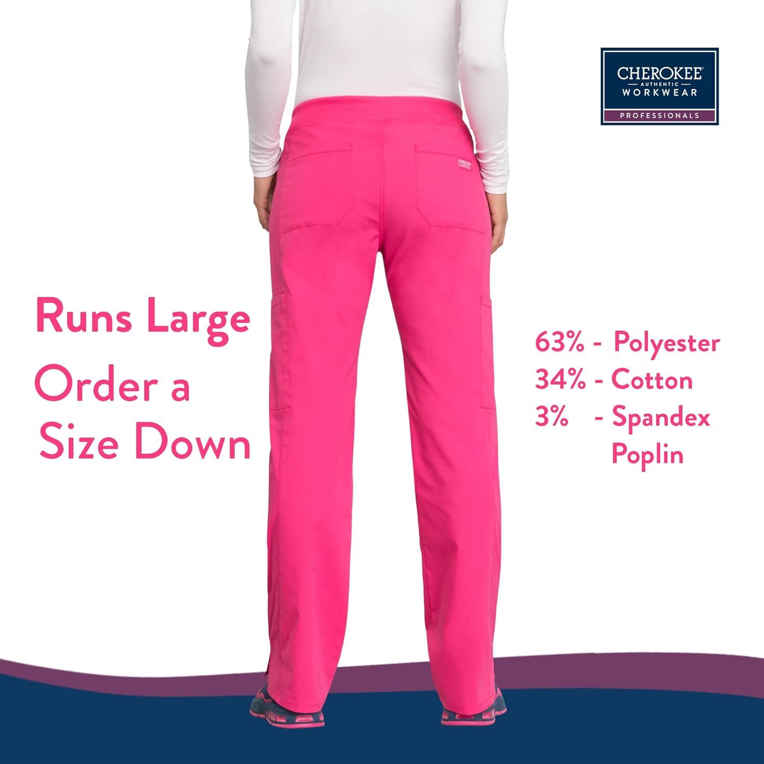 imageCherokee Womens Scrub Pants Mid Rise Straight Leg Pullon Cargo Pant with 6 Pockets amp 2Way Stretch Fabric WW170Electric Pink