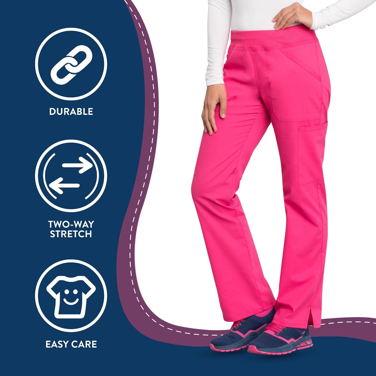 imageCherokee Womens Scrub Pants Mid Rise Straight Leg Pullon Cargo Pant with 6 Pockets amp 2Way Stretch Fabric WW170Electric Pink