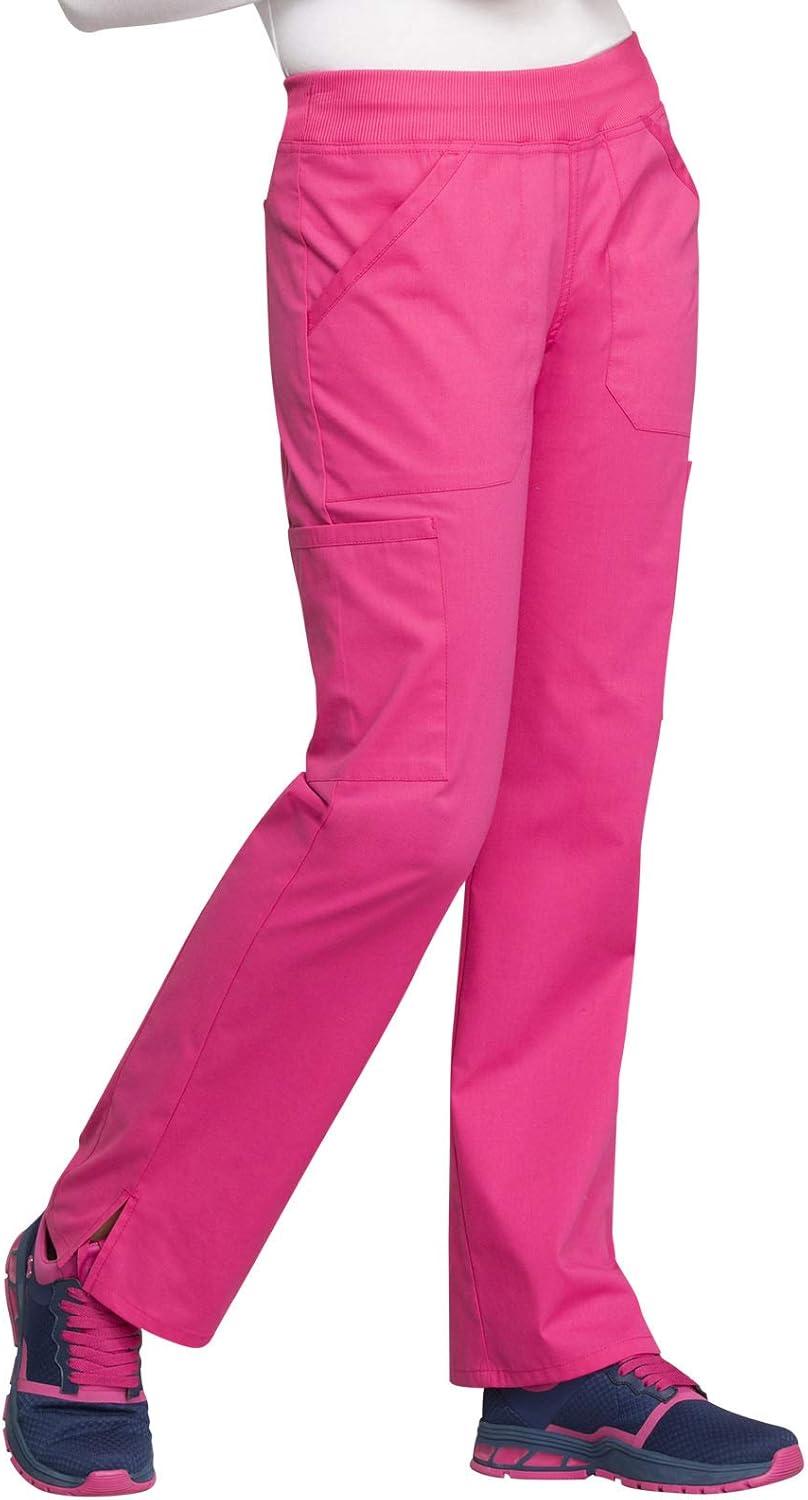 imageCherokee Womens Scrub Pants Mid Rise Straight Leg Pullon Cargo Pant with 6 Pockets amp 2Way Stretch Fabric WW170Electric Pink