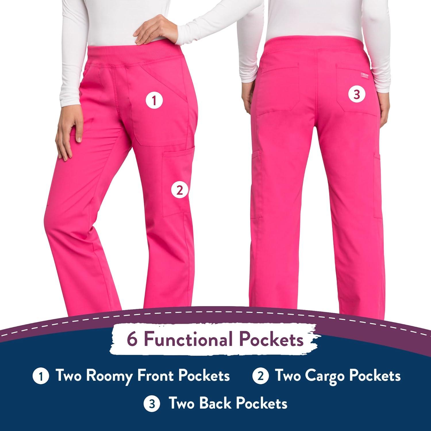 imageCherokee Womens Scrub Pants Mid Rise Straight Leg Pullon Cargo Pant with 6 Pockets amp 2Way Stretch Fabric WW170Electric Pink
