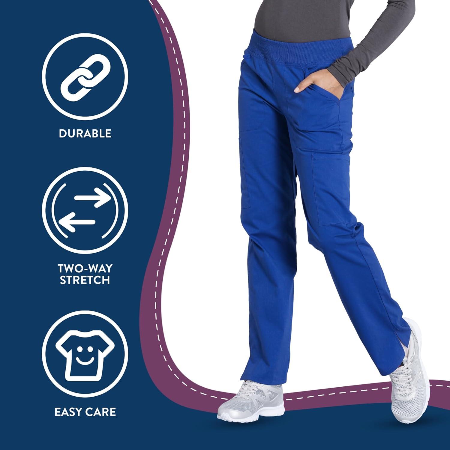 imageCherokee Womens Scrub Pants Mid Rise Straight Leg Pullon Cargo Pant with 6 Pockets amp 2Way Stretch Fabric WW170Galaxy Blue