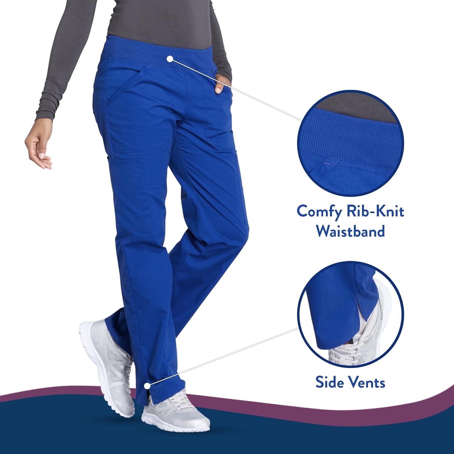 imageCherokee Womens Scrub Pants Mid Rise Straight Leg Pullon Cargo Pant with 6 Pockets amp 2Way Stretch Fabric WW170Galaxy Blue