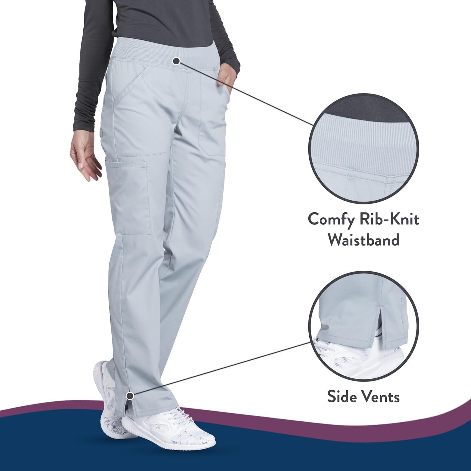 imageCherokee Womens Scrub Pants Mid Rise Straight Leg Pullon Cargo Pant with 6 Pockets amp 2Way Stretch Fabric WW170Grey