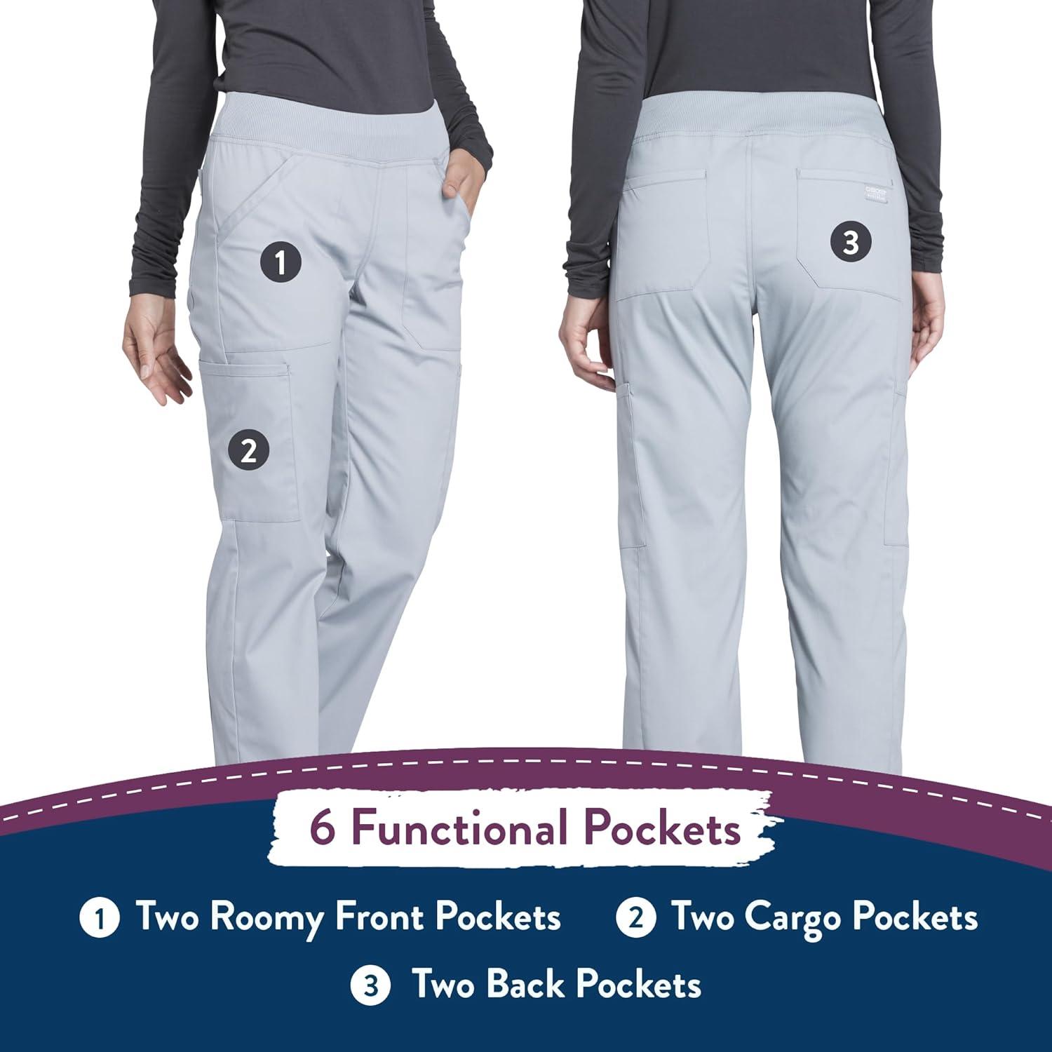 imageCherokee Womens Scrub Pants Mid Rise Straight Leg Pullon Cargo Pant with 6 Pockets amp 2Way Stretch Fabric WW170Grey