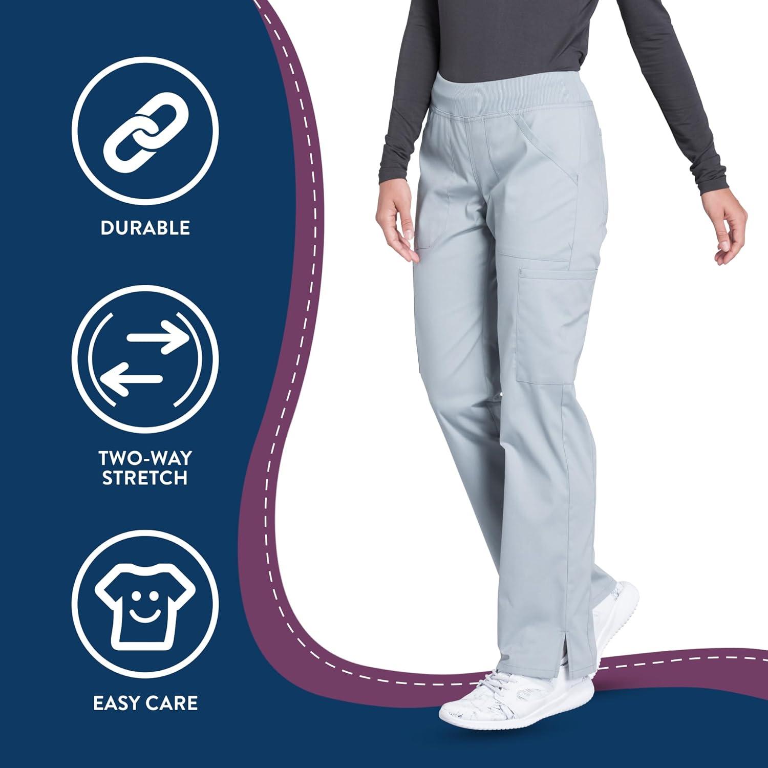 imageCherokee Womens Scrub Pants Mid Rise Straight Leg Pullon Cargo Pant with 6 Pockets amp 2Way Stretch Fabric WW170Grey