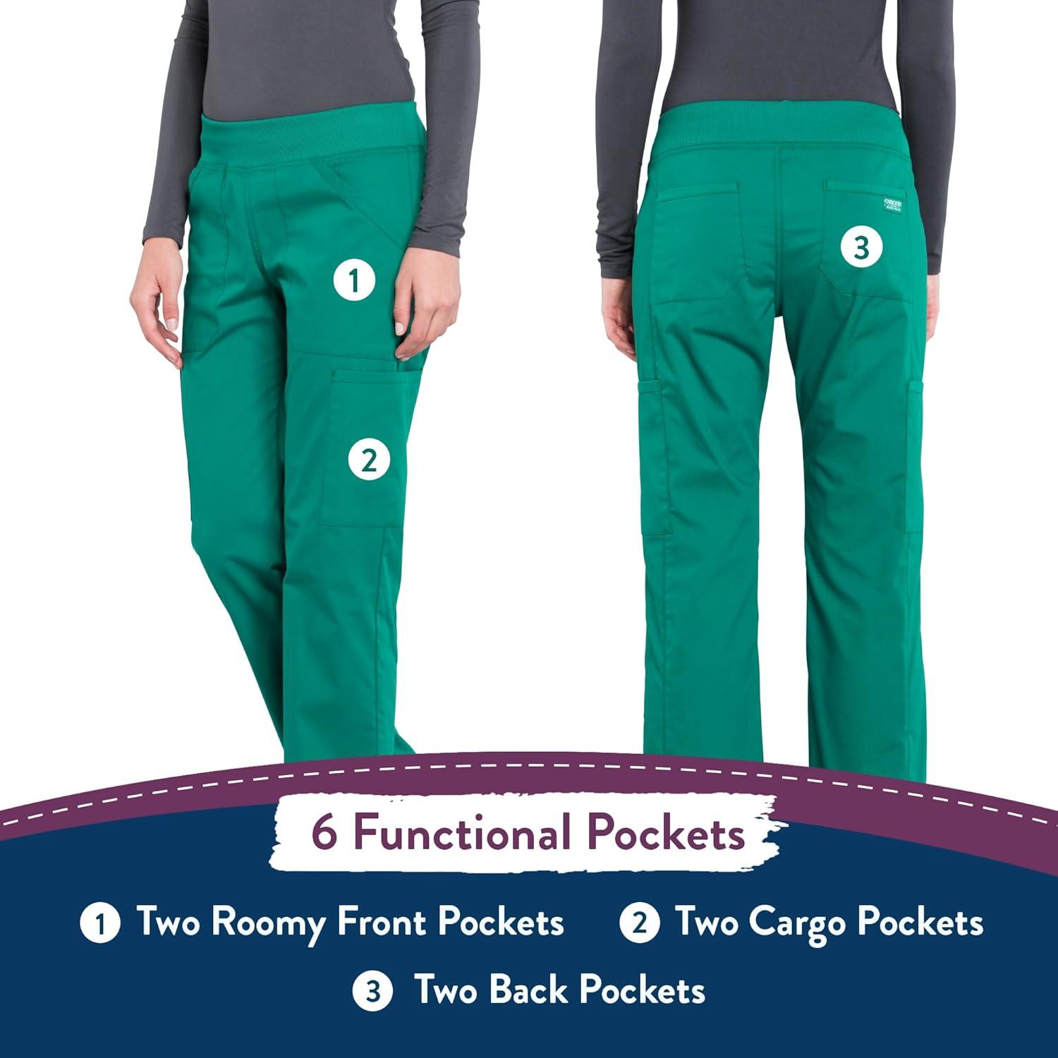imageCherokee Womens Scrub Pants Mid Rise Straight Leg Pullon Cargo Pant with 6 Pockets amp 2Way Stretch Fabric WW170Hunter Green