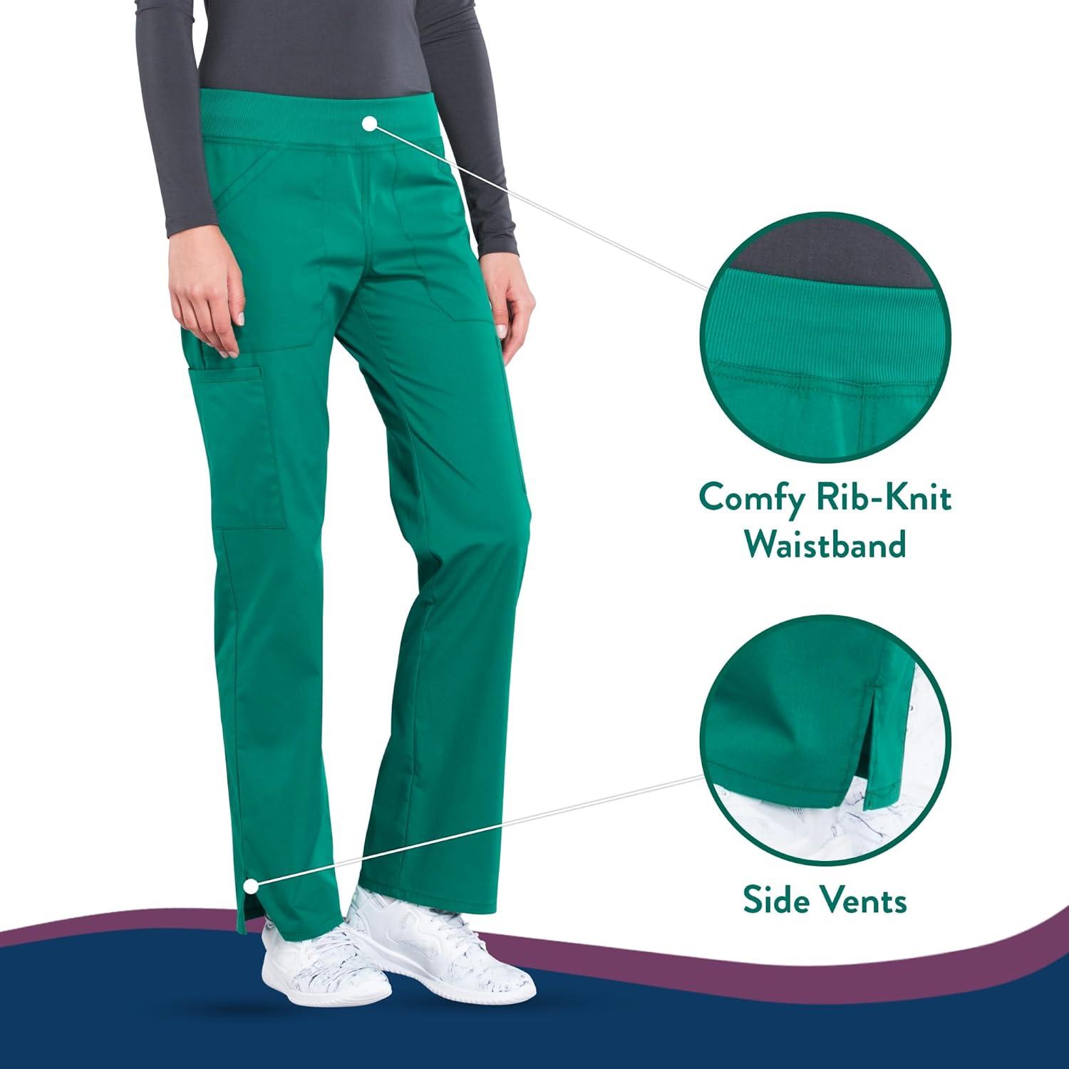 imageCherokee Womens Scrub Pants Mid Rise Straight Leg Pullon Cargo Pant with 6 Pockets amp 2Way Stretch Fabric WW170Hunter Green