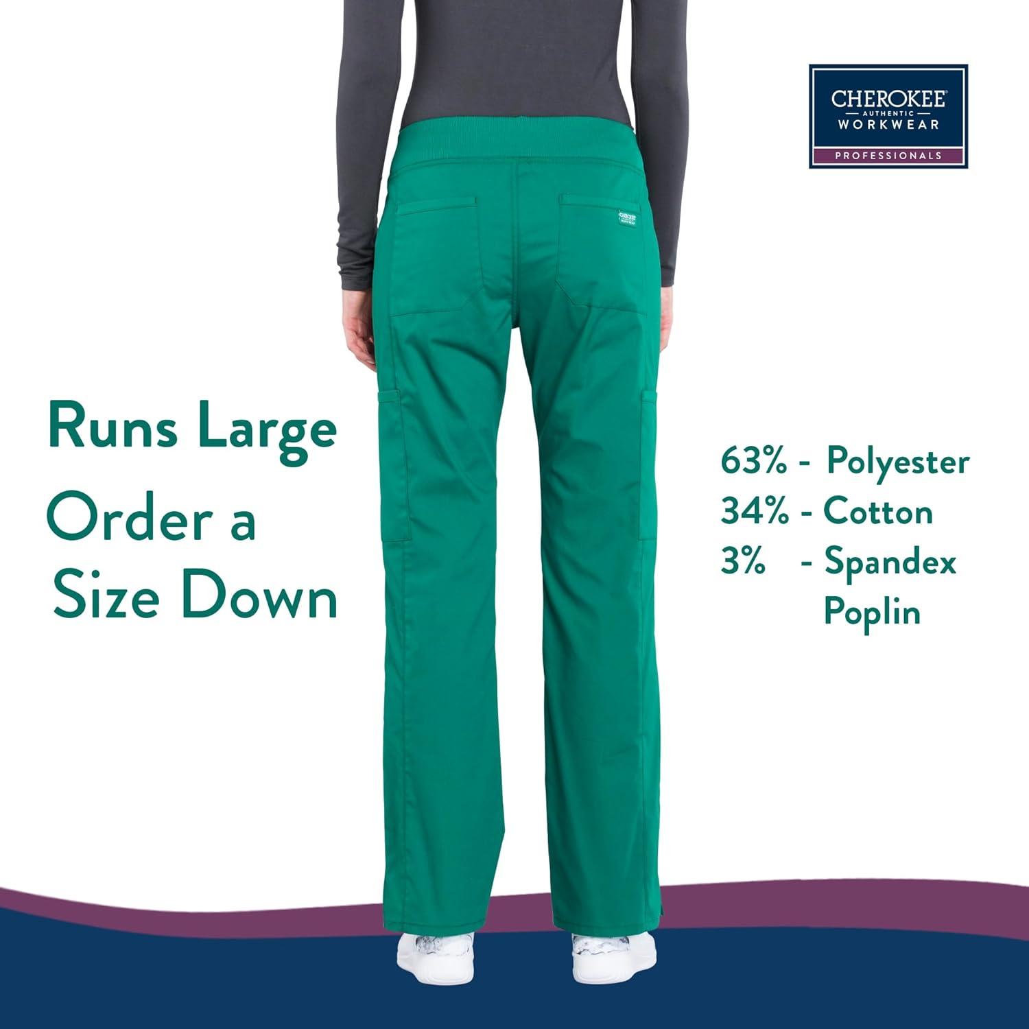 imageCherokee Womens Scrub Pants Mid Rise Straight Leg Pullon Cargo Pant with 6 Pockets amp 2Way Stretch Fabric WW170Hunter Green