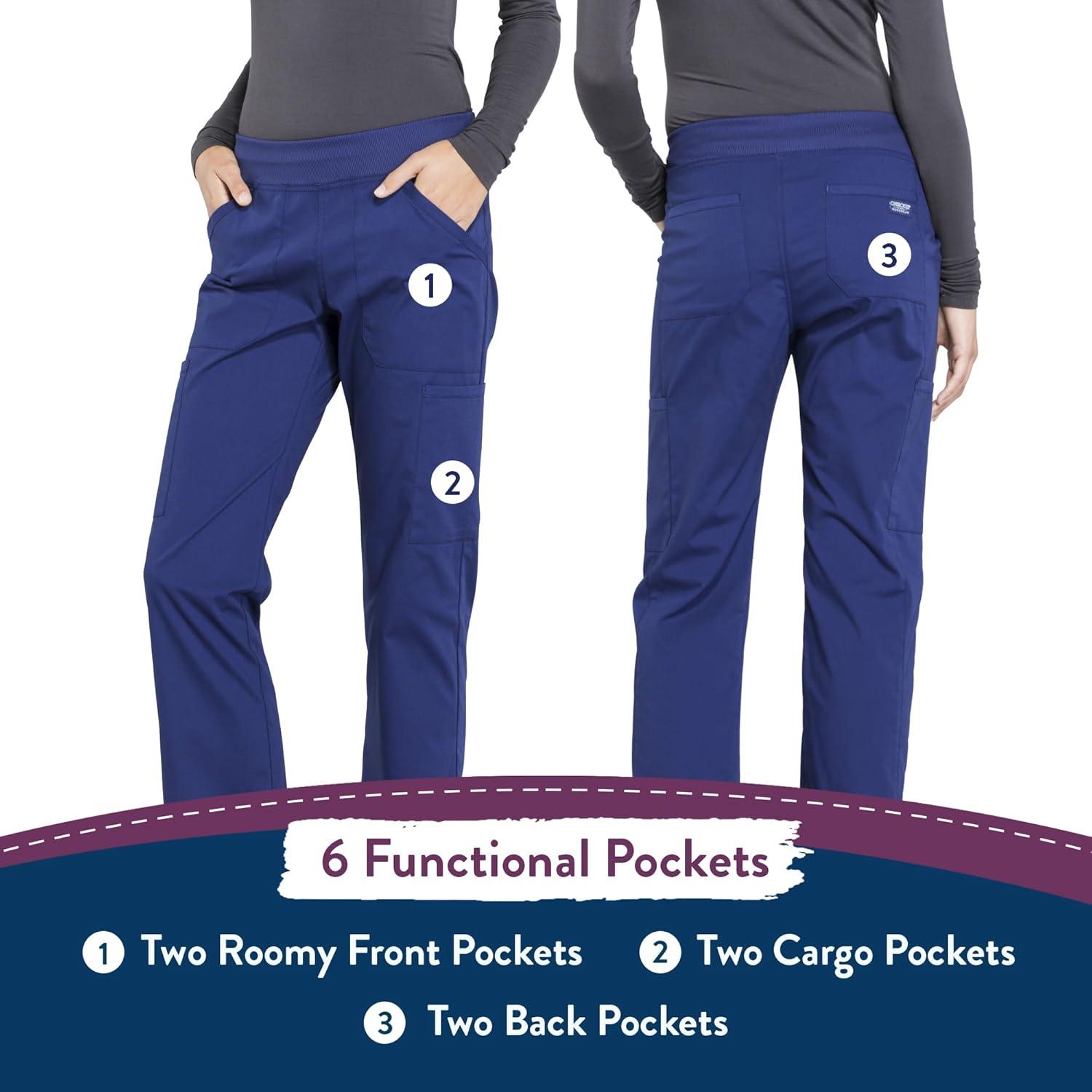 imageCherokee Womens Scrub Pants Mid Rise Straight Leg Pullon Cargo Pant with 6 Pockets amp 2Way Stretch Fabric WW170Navy