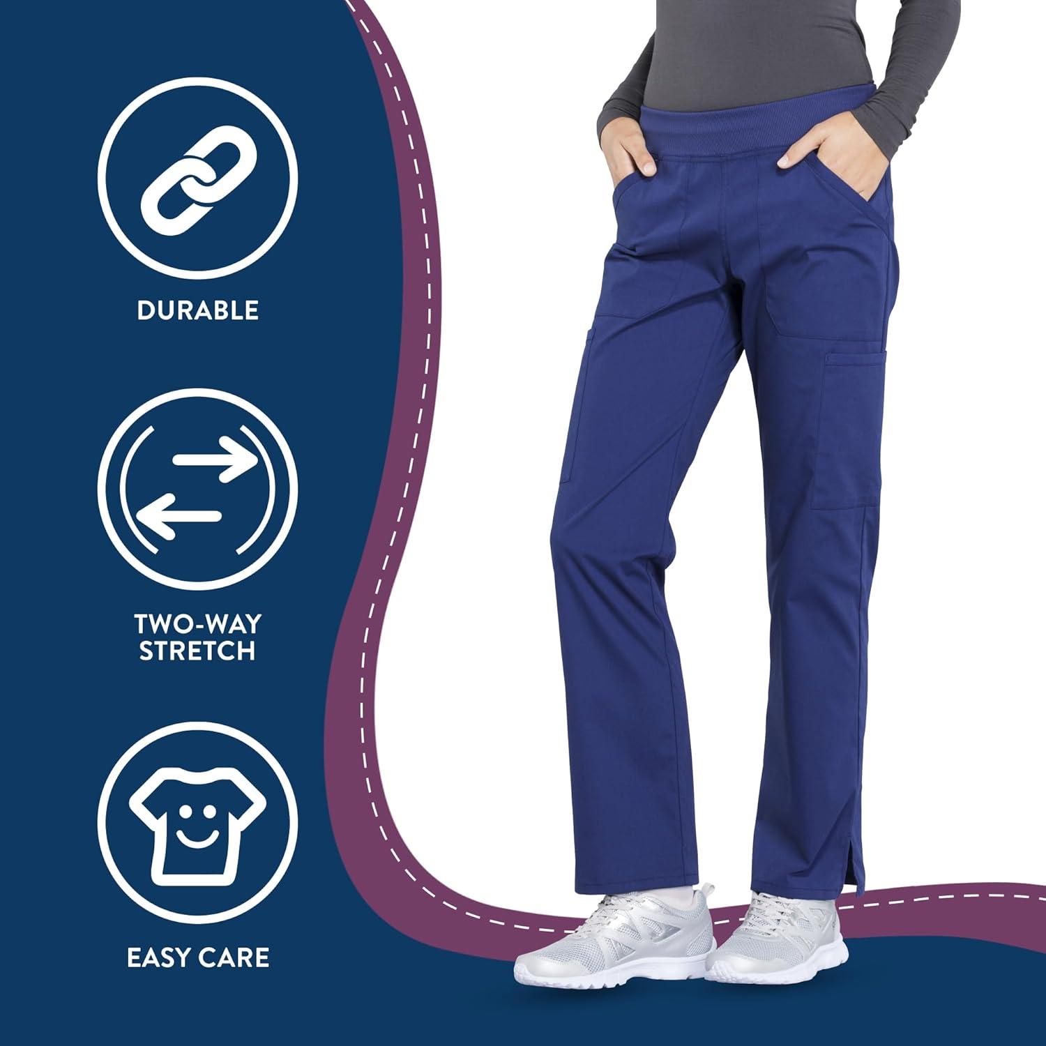 imageCherokee Womens Scrub Pants Mid Rise Straight Leg Pullon Cargo Pant with 6 Pockets amp 2Way Stretch Fabric WW170Navy