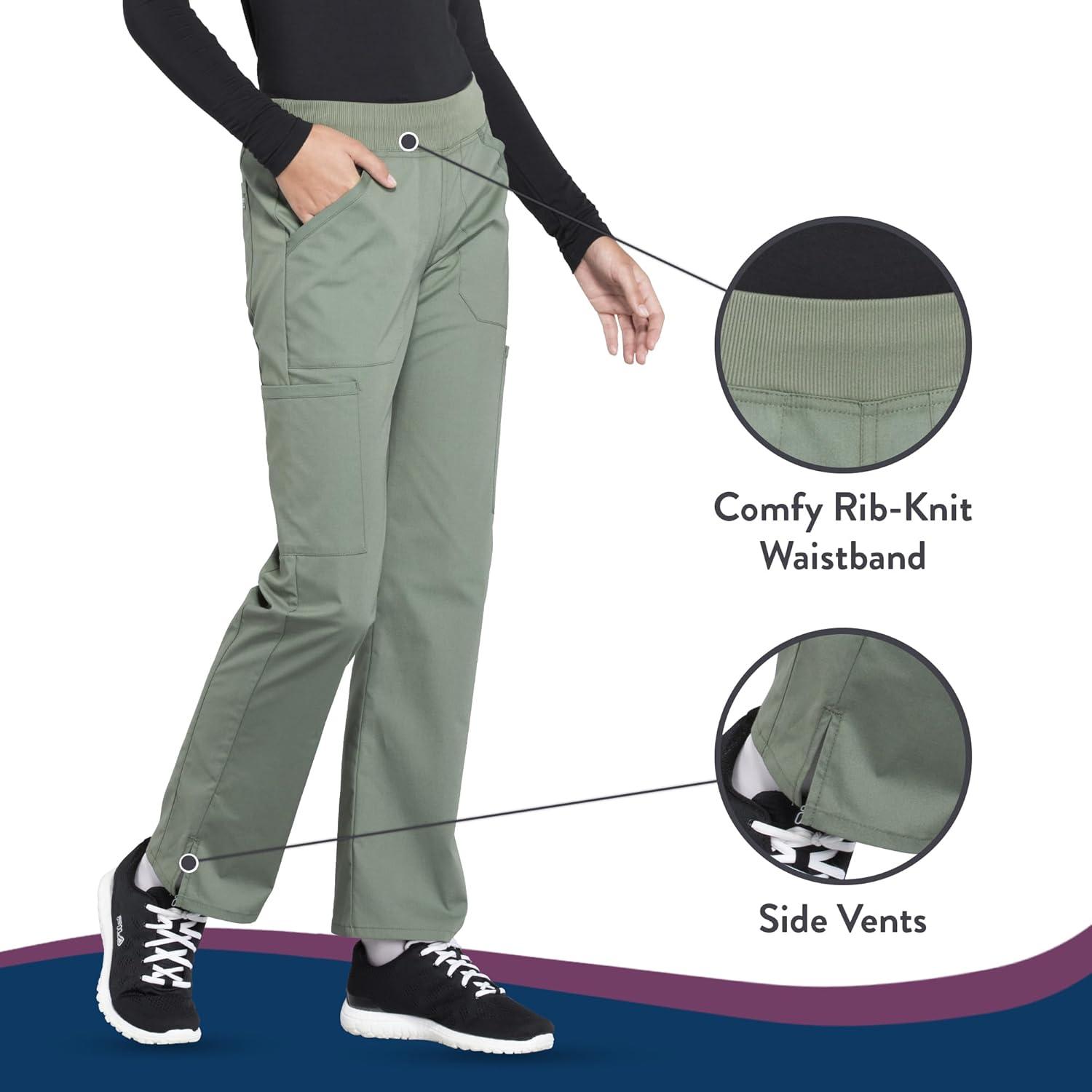 imageCherokee Womens Scrub Pants Mid Rise Straight Leg Pullon Cargo Pant with 6 Pockets amp 2Way Stretch Fabric WW170Olive