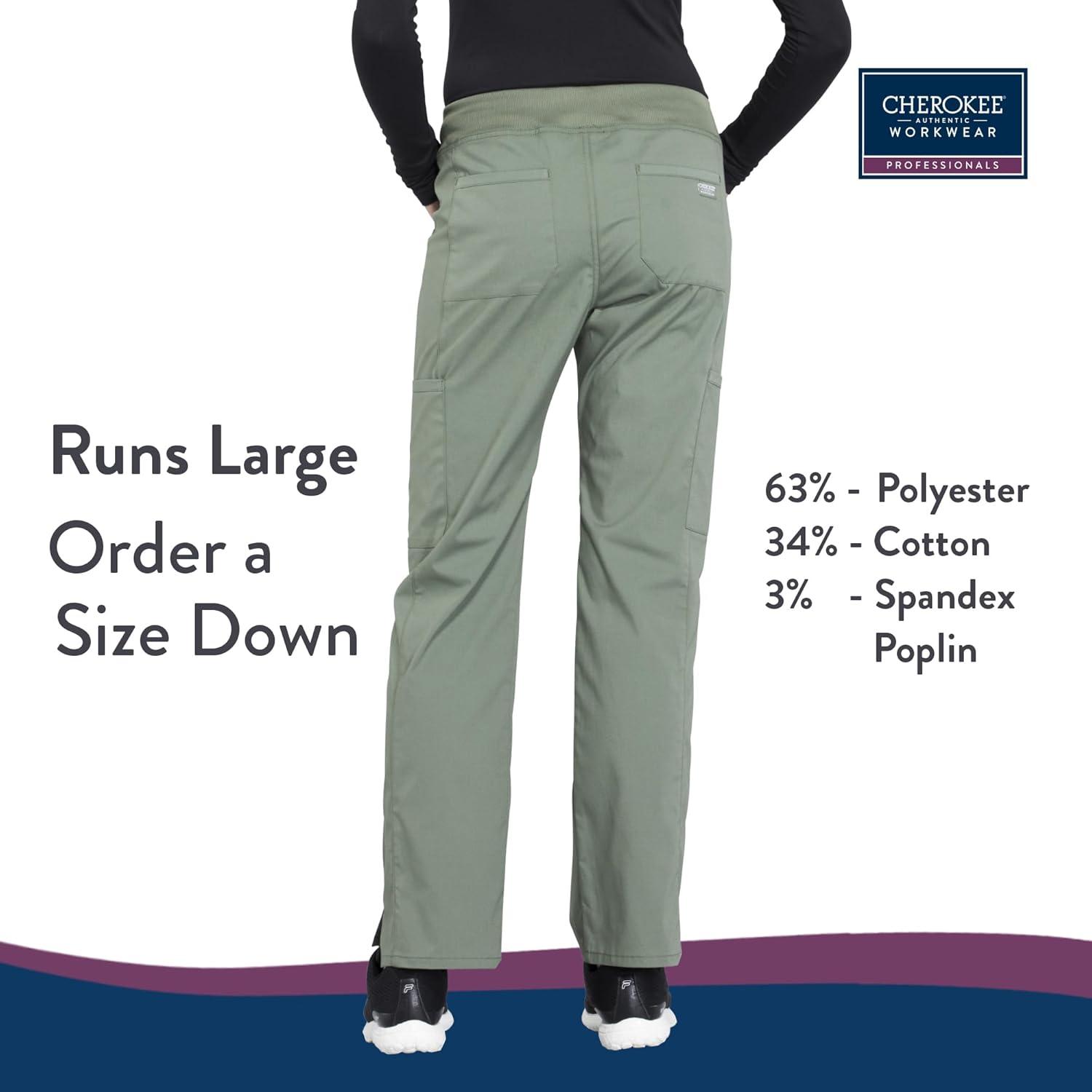 imageCherokee Womens Scrub Pants Mid Rise Straight Leg Pullon Cargo Pant with 6 Pockets amp 2Way Stretch Fabric WW170Olive