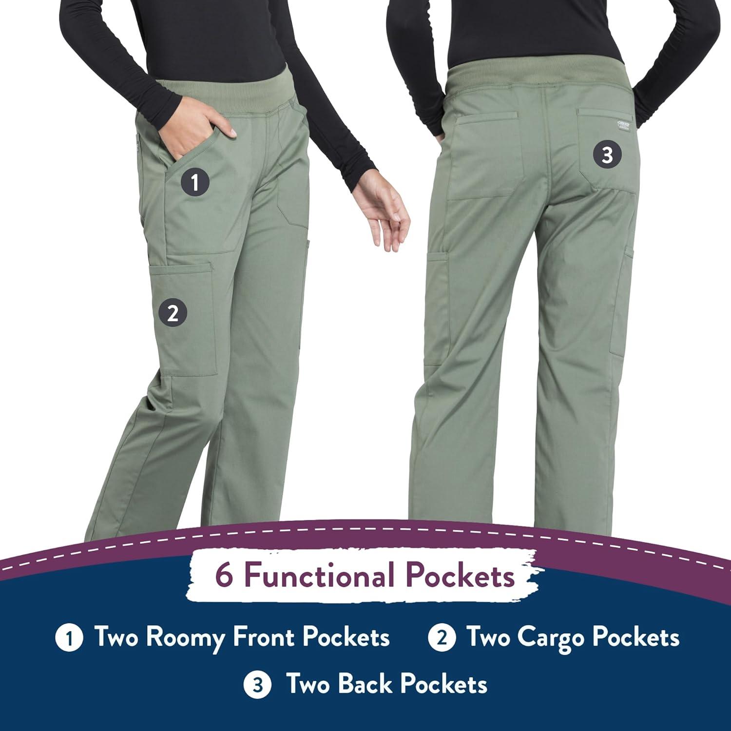 imageCherokee Womens Scrub Pants Mid Rise Straight Leg Pullon Cargo Pant with 6 Pockets amp 2Way Stretch Fabric WW170Olive