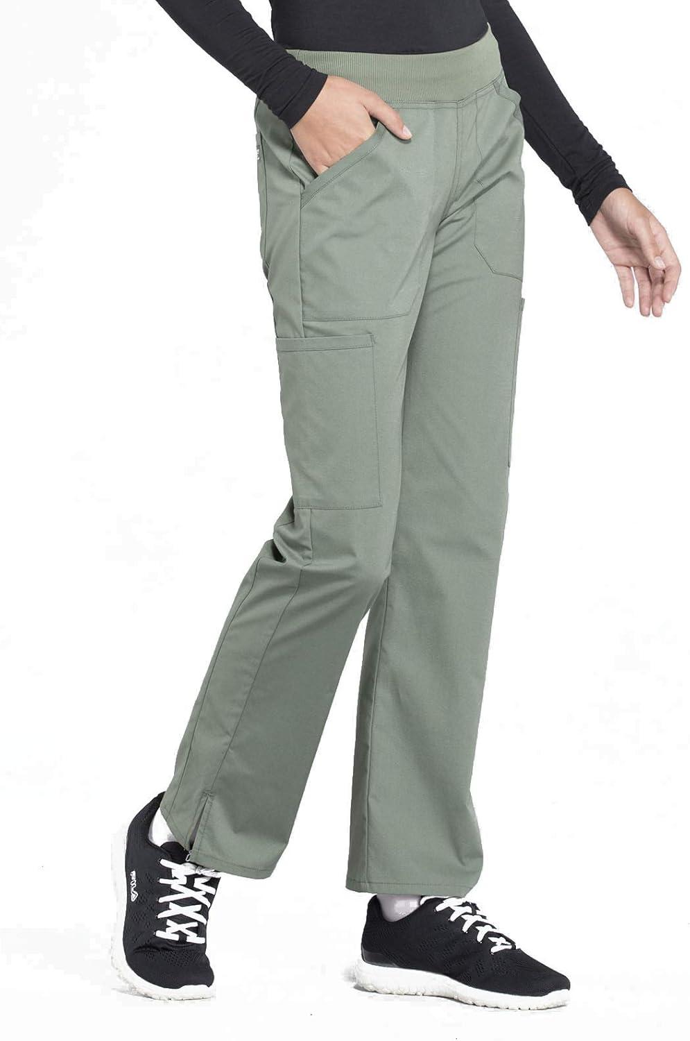 imageCherokee Womens Scrub Pants Mid Rise Straight Leg Pullon Cargo Pant with 6 Pockets amp 2Way Stretch Fabric WW170Olive
