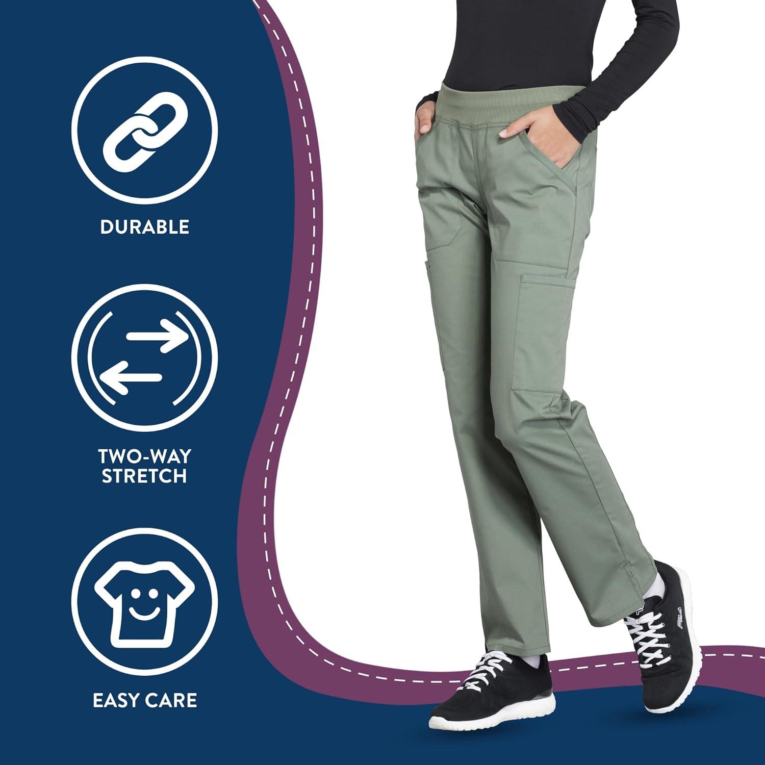 imageCherokee Womens Scrub Pants Mid Rise Straight Leg Pullon Cargo Pant with 6 Pockets amp 2Way Stretch Fabric WW170Olive
