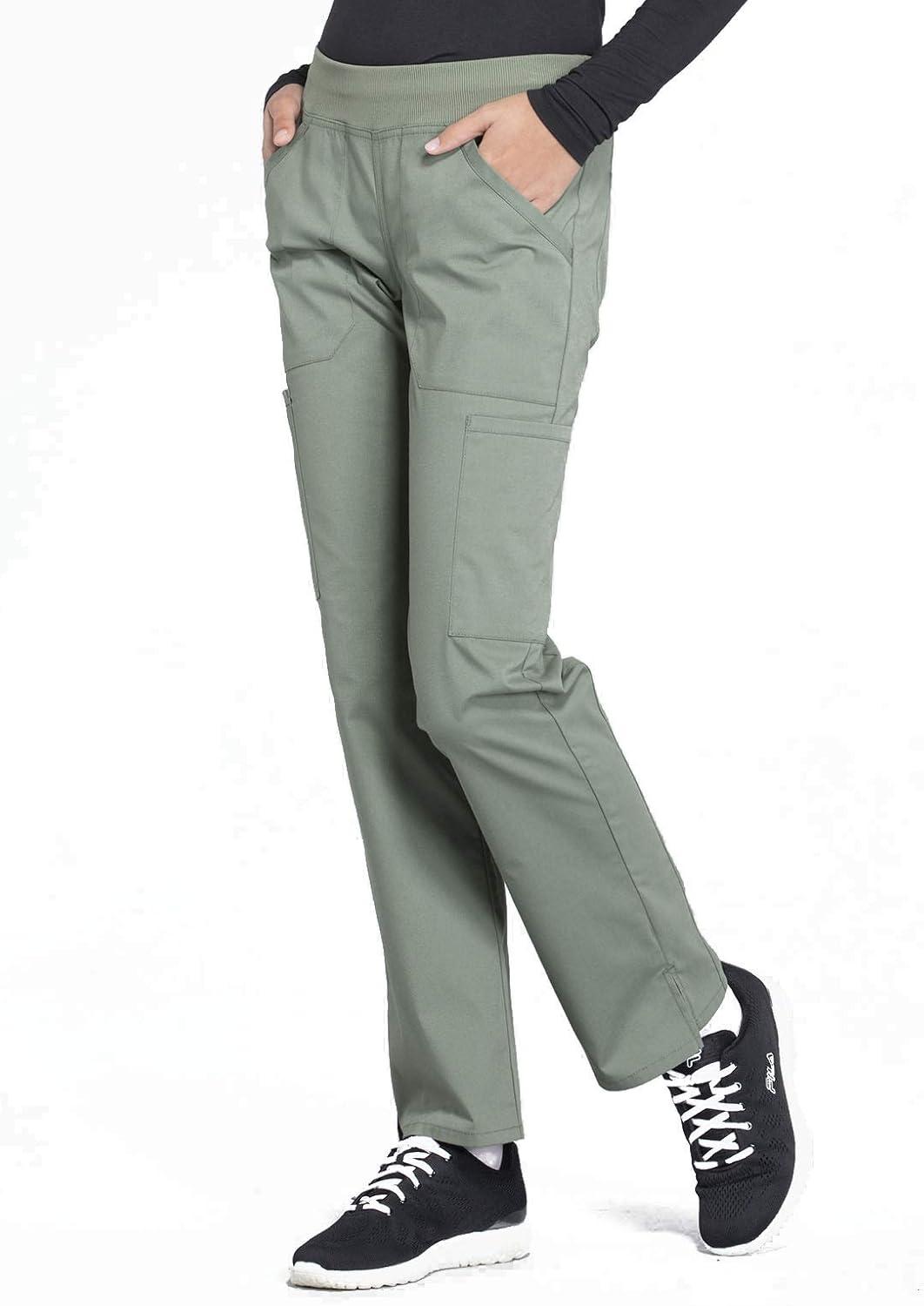 imageCherokee Womens Scrub Pants Mid Rise Straight Leg Pullon Cargo Pant with 6 Pockets amp 2Way Stretch Fabric WW170Olive