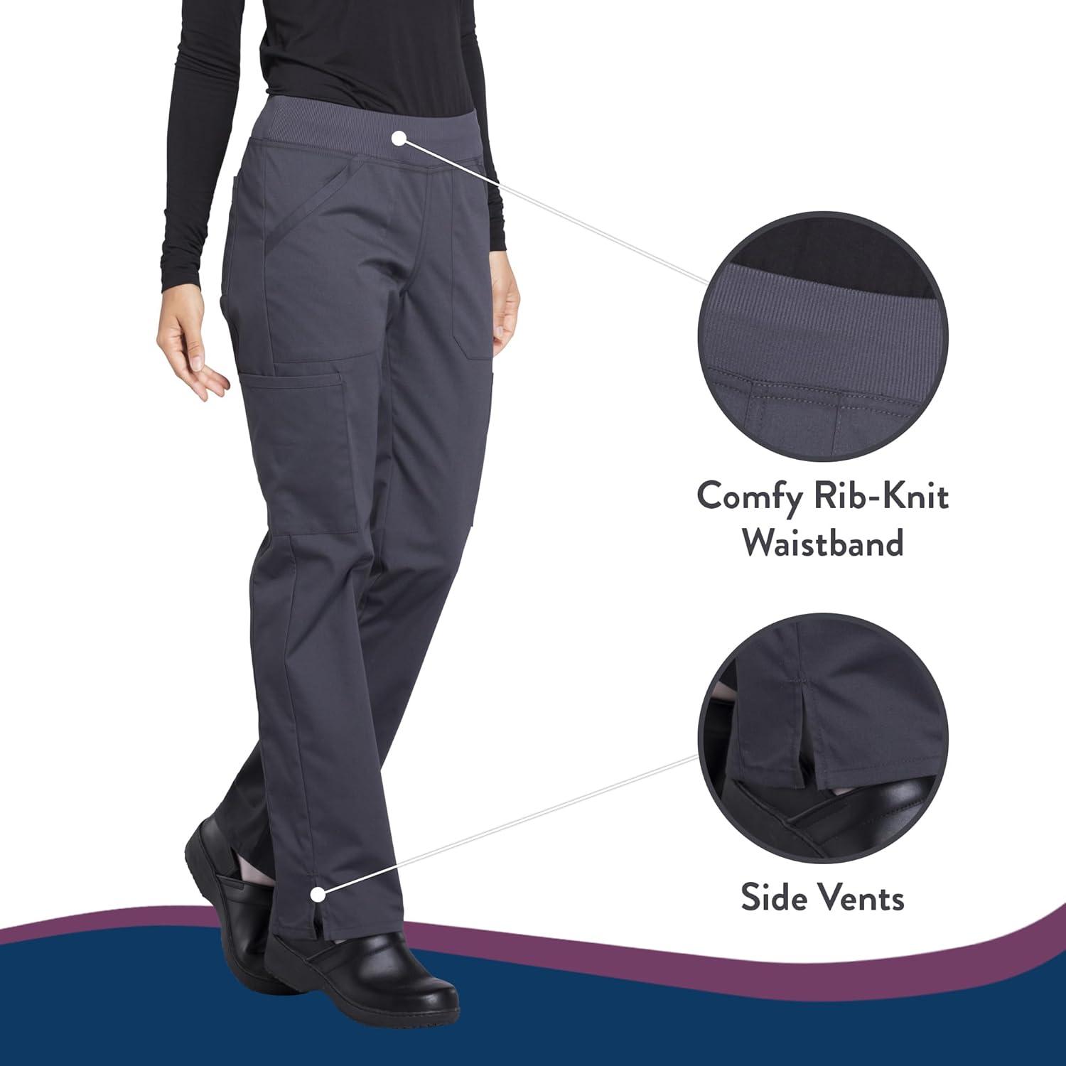 imageCherokee Womens Scrub Pants Mid Rise Straight Leg Pullon Cargo Pant with 6 Pockets amp 2Way Stretch Fabric WW170Pewter