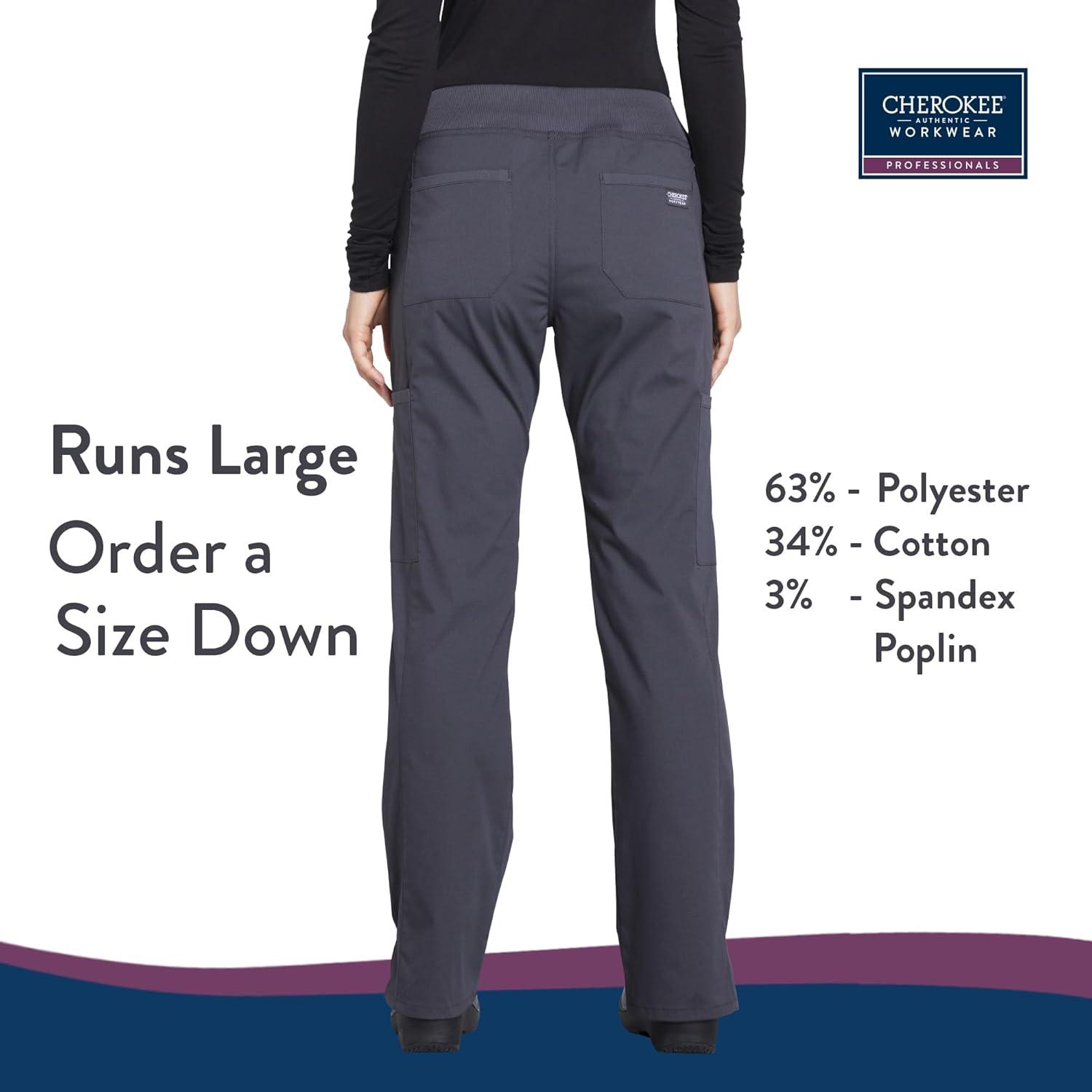 imageCherokee Womens Scrub Pants Mid Rise Straight Leg Pullon Cargo Pant with 6 Pockets amp 2Way Stretch Fabric WW170Pewter