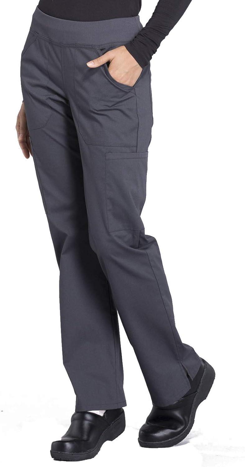 imageCherokee Womens Scrub Pants Mid Rise Straight Leg Pullon Cargo Pant with 6 Pockets amp 2Way Stretch Fabric WW170Pewter