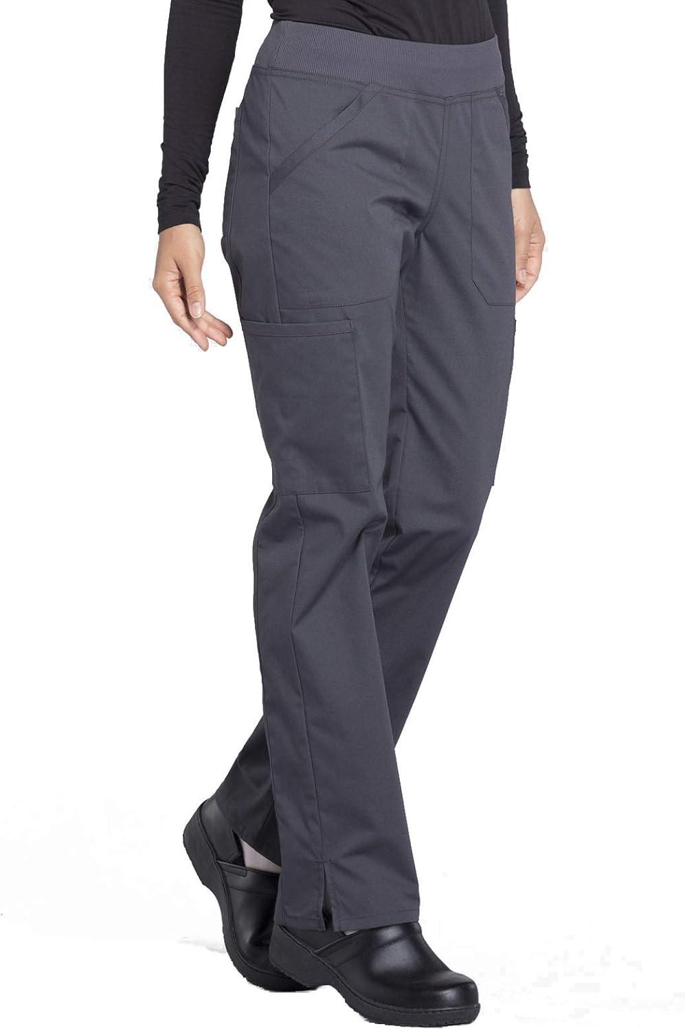 imageCherokee Womens Scrub Pants Mid Rise Straight Leg Pullon Cargo Pant with 6 Pockets amp 2Way Stretch Fabric WW170Pewter