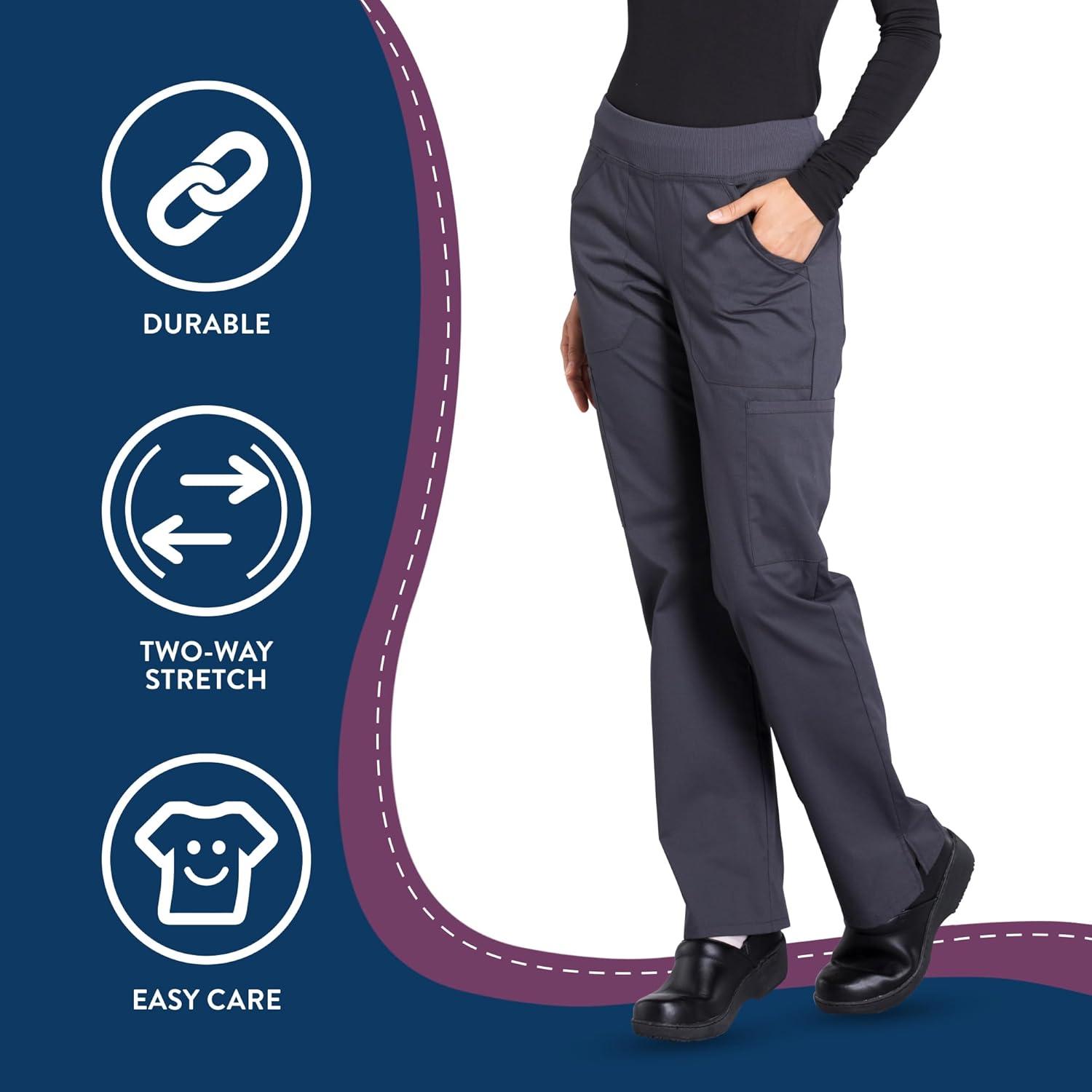 imageCherokee Womens Scrub Pants Mid Rise Straight Leg Pullon Cargo Pant with 6 Pockets amp 2Way Stretch Fabric WW170Pewter