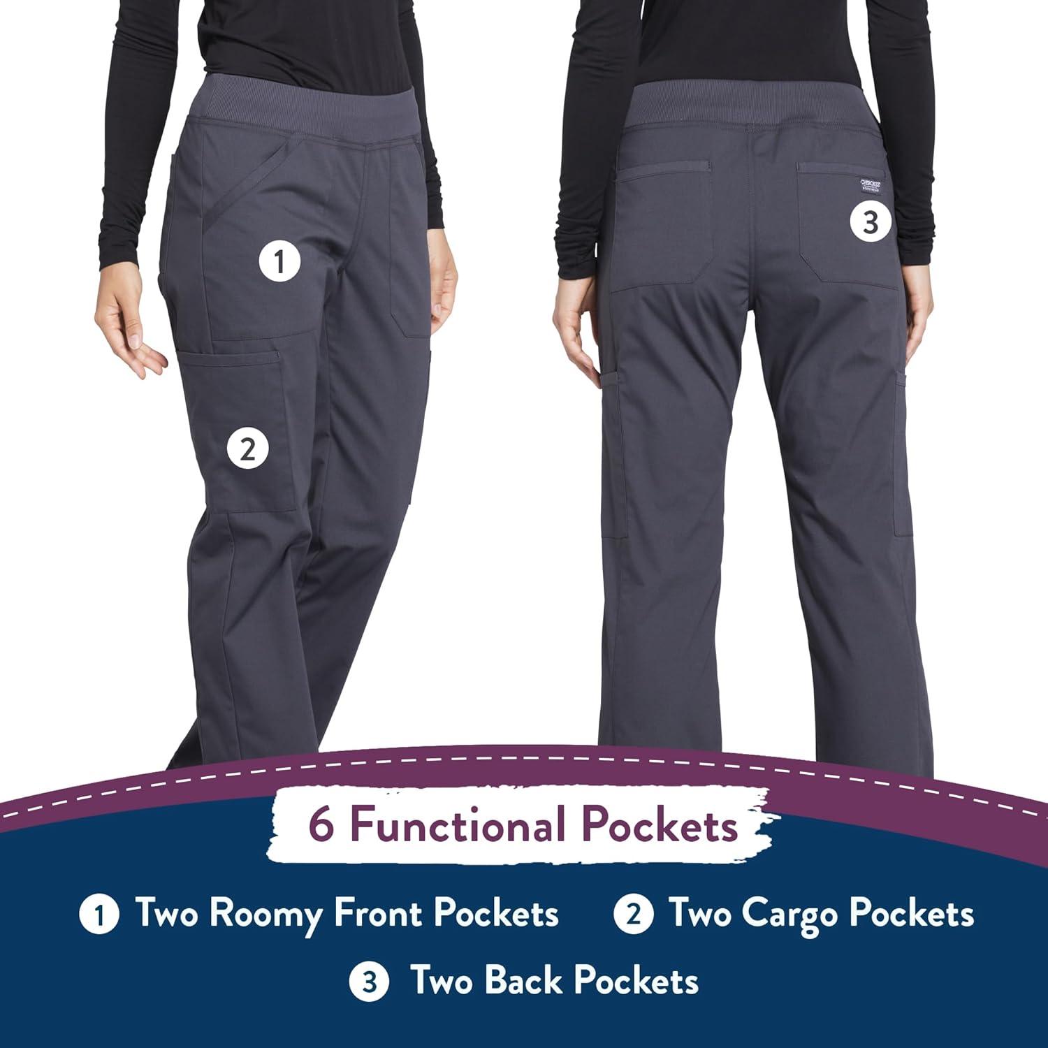 imageCherokee Womens Scrub Pants Mid Rise Straight Leg Pullon Cargo Pant with 6 Pockets amp 2Way Stretch Fabric WW170Pewter