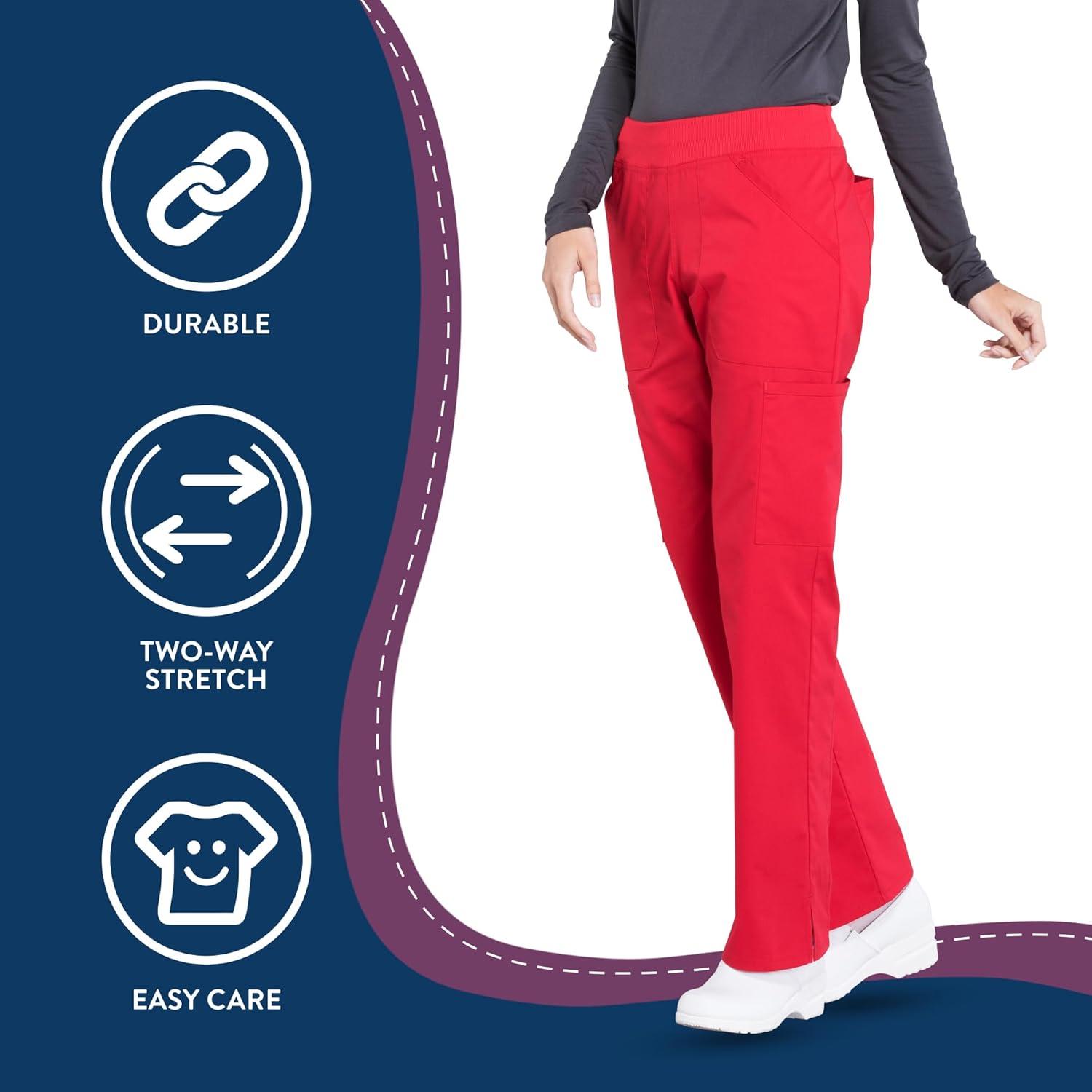 imageCherokee Womens Scrub Pants Mid Rise Straight Leg Pullon Cargo Pant with 6 Pockets amp 2Way Stretch Fabric WW170Red