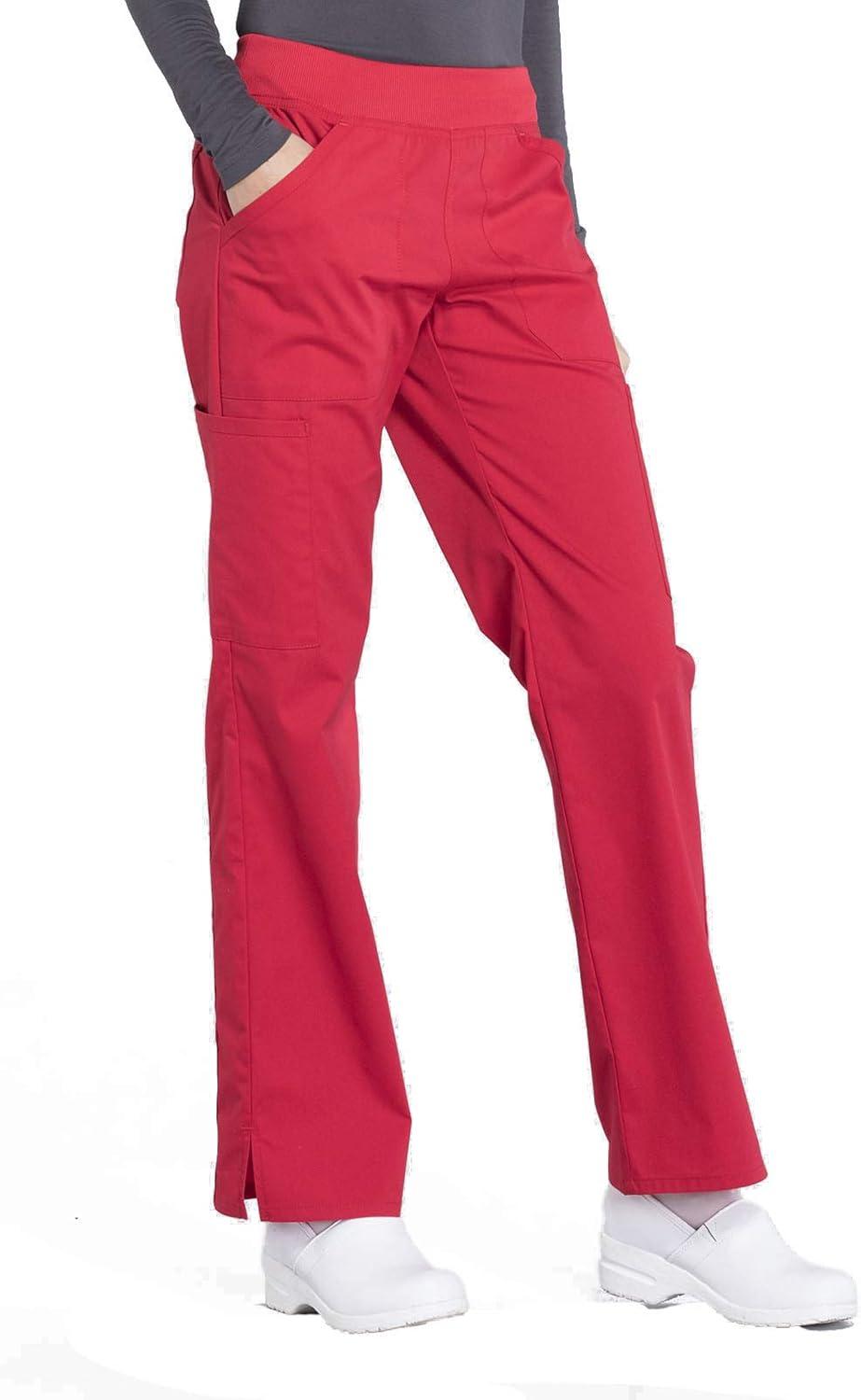 imageCherokee Womens Scrub Pants Mid Rise Straight Leg Pullon Cargo Pant with 6 Pockets amp 2Way Stretch Fabric WW170Red