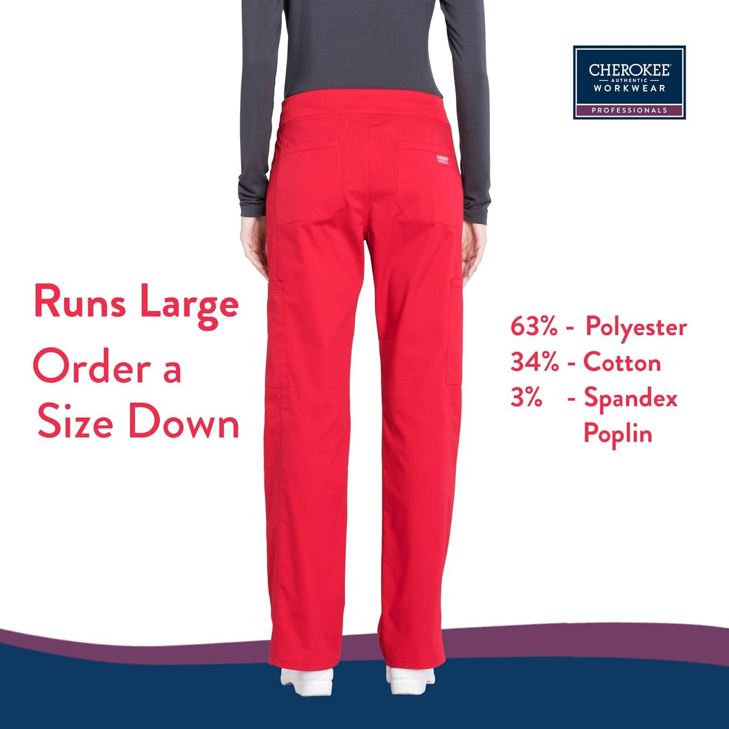 imageCherokee Womens Scrub Pants Mid Rise Straight Leg Pullon Cargo Pant with 6 Pockets amp 2Way Stretch Fabric WW170Red