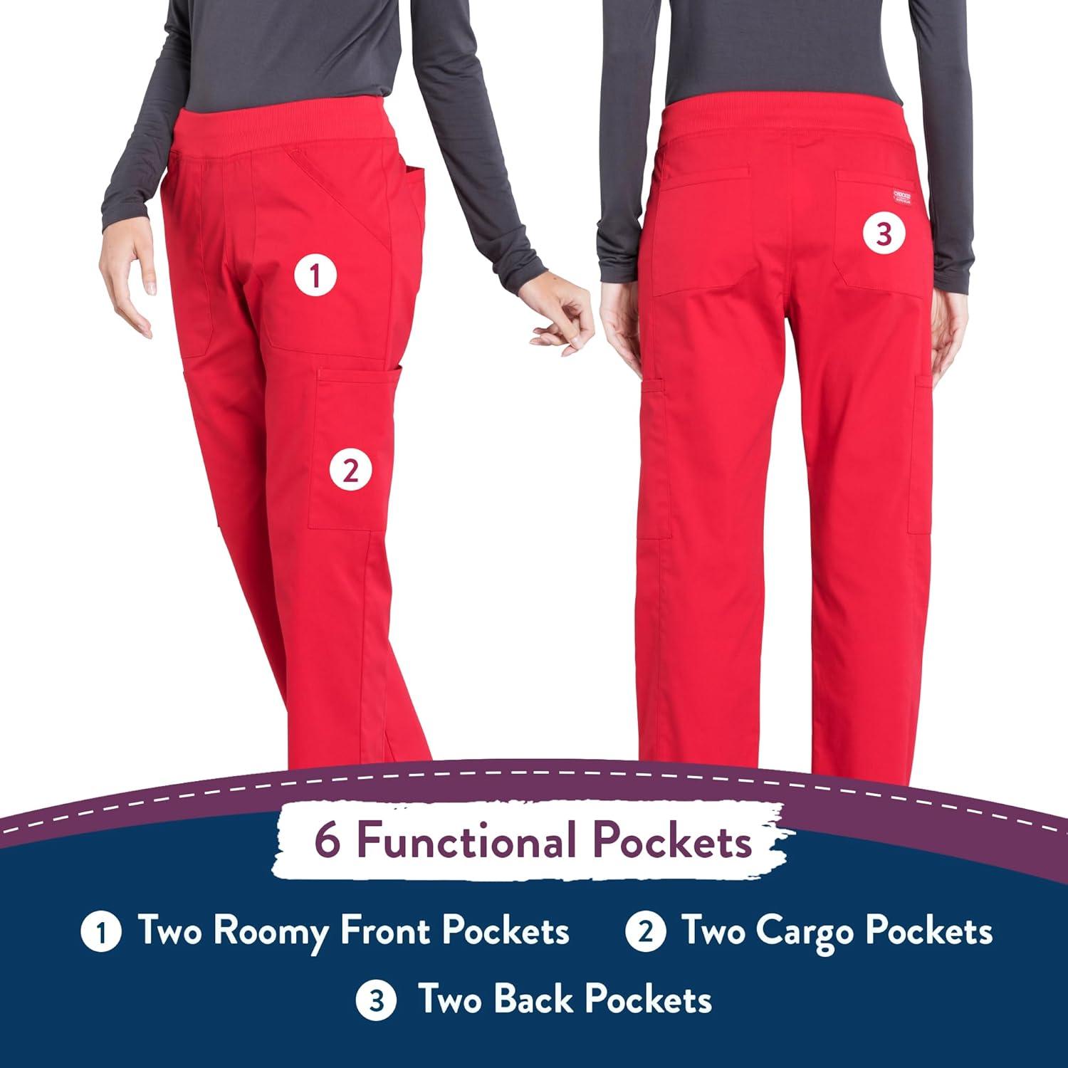 imageCherokee Womens Scrub Pants Mid Rise Straight Leg Pullon Cargo Pant with 6 Pockets amp 2Way Stretch Fabric WW170Red