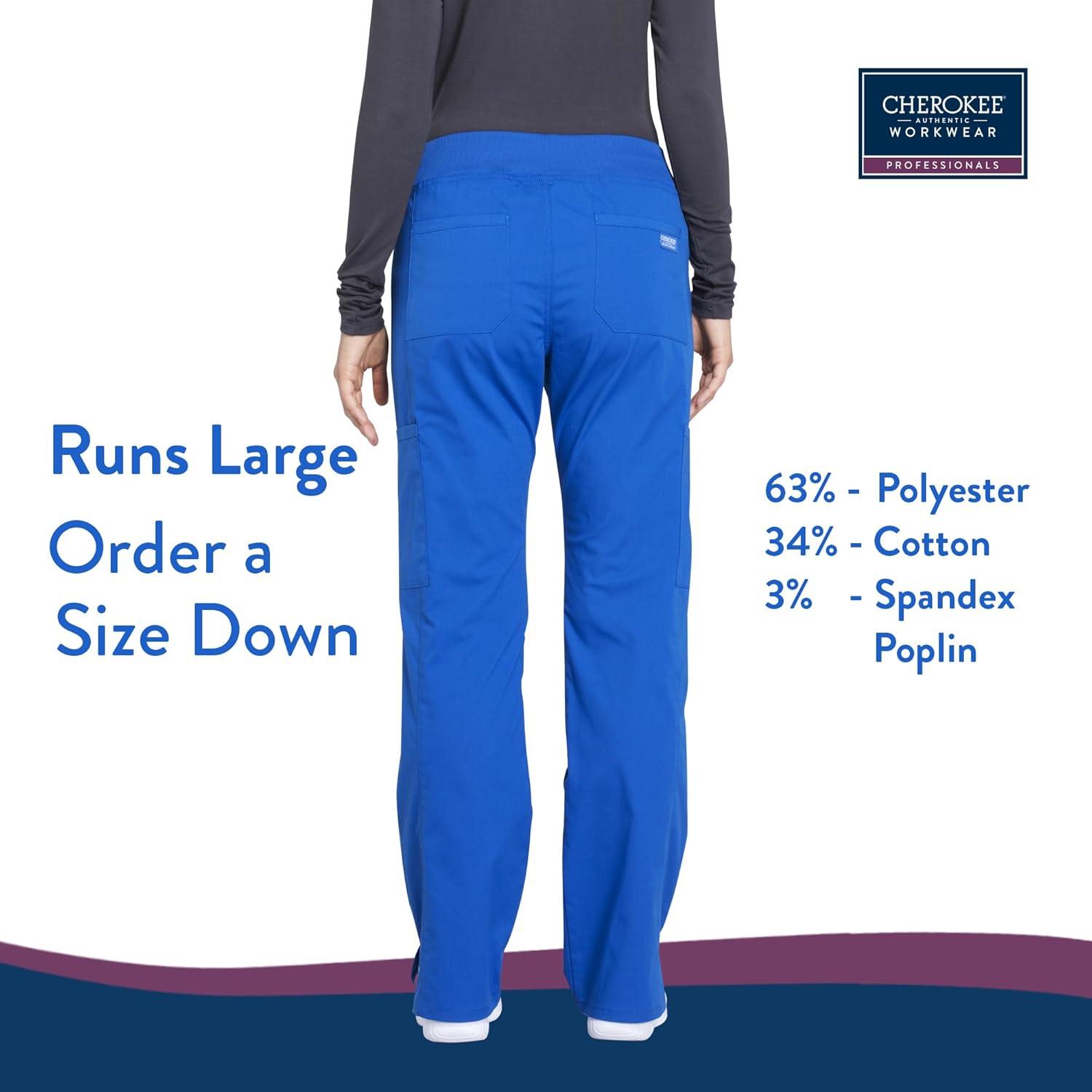 imageCherokee Womens Scrub Pants Mid Rise Straight Leg Pullon Cargo Pant with 6 Pockets amp 2Way Stretch Fabric WW170Royal