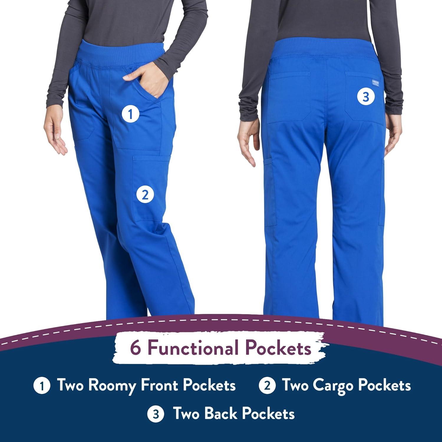 imageCherokee Womens Scrub Pants Mid Rise Straight Leg Pullon Cargo Pant with 6 Pockets amp 2Way Stretch Fabric WW170Royal