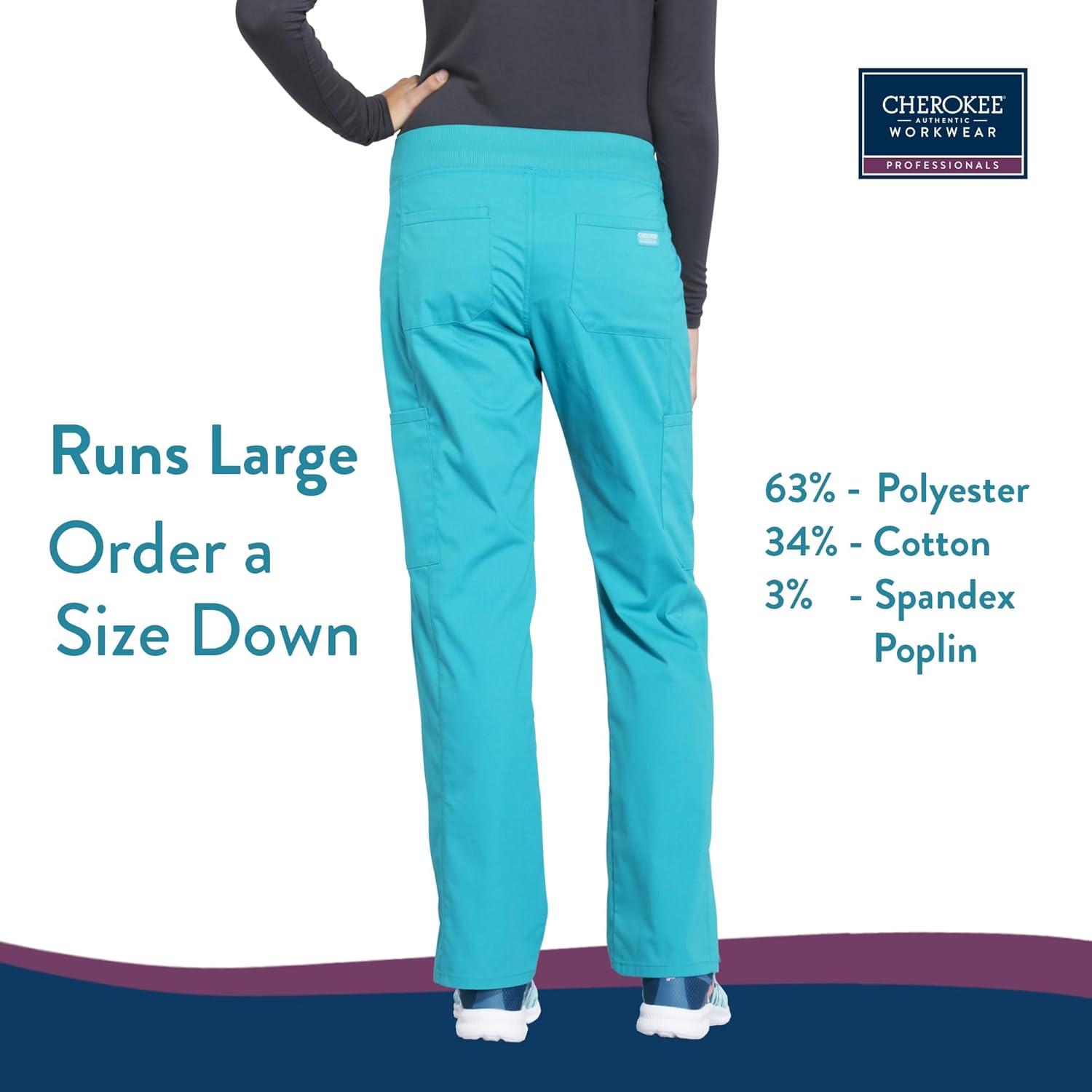 imageCherokee Womens Scrub Pants Mid Rise Straight Leg Pullon Cargo Pant with 6 Pockets amp 2Way Stretch Fabric WW170Teal Blue